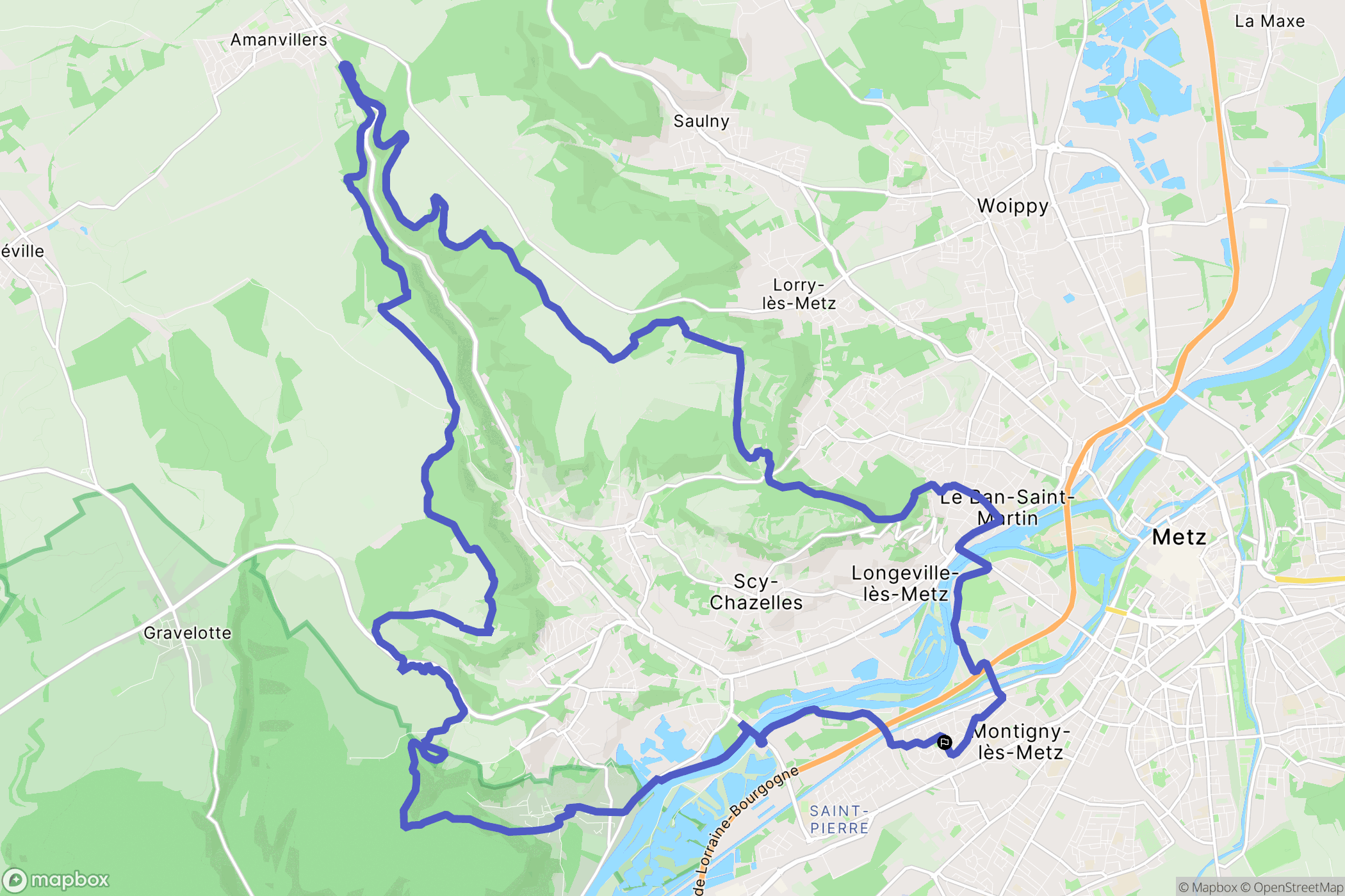 Montigny-lès-Metz : carte du parcours de randonnée - France