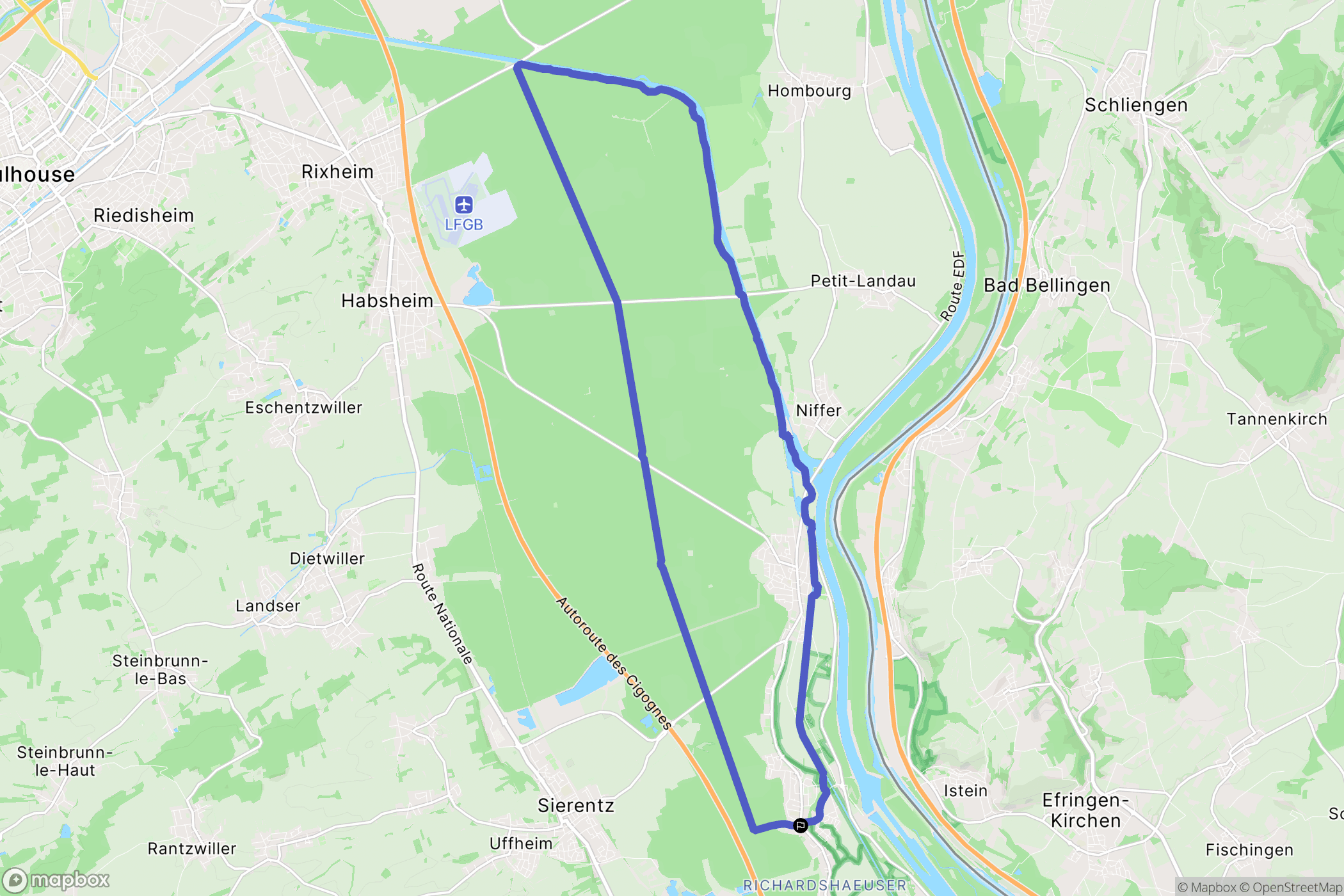 Kembs : carte du parcours de randonnée - France