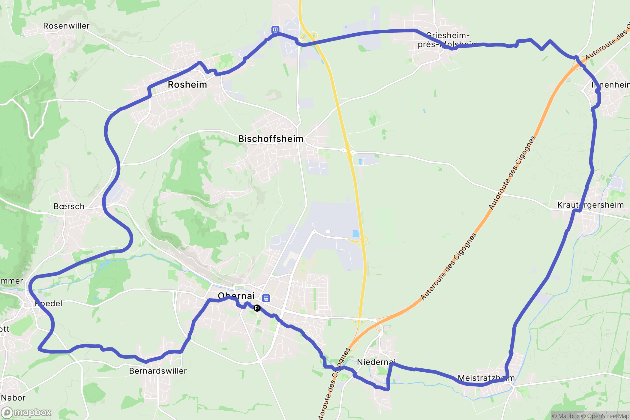 Obernai : carte du parcours de randonnée - France