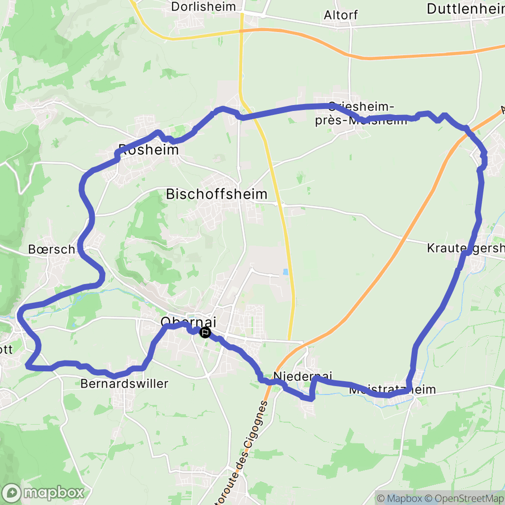 Obernai : carte du parcours de randonnée - France