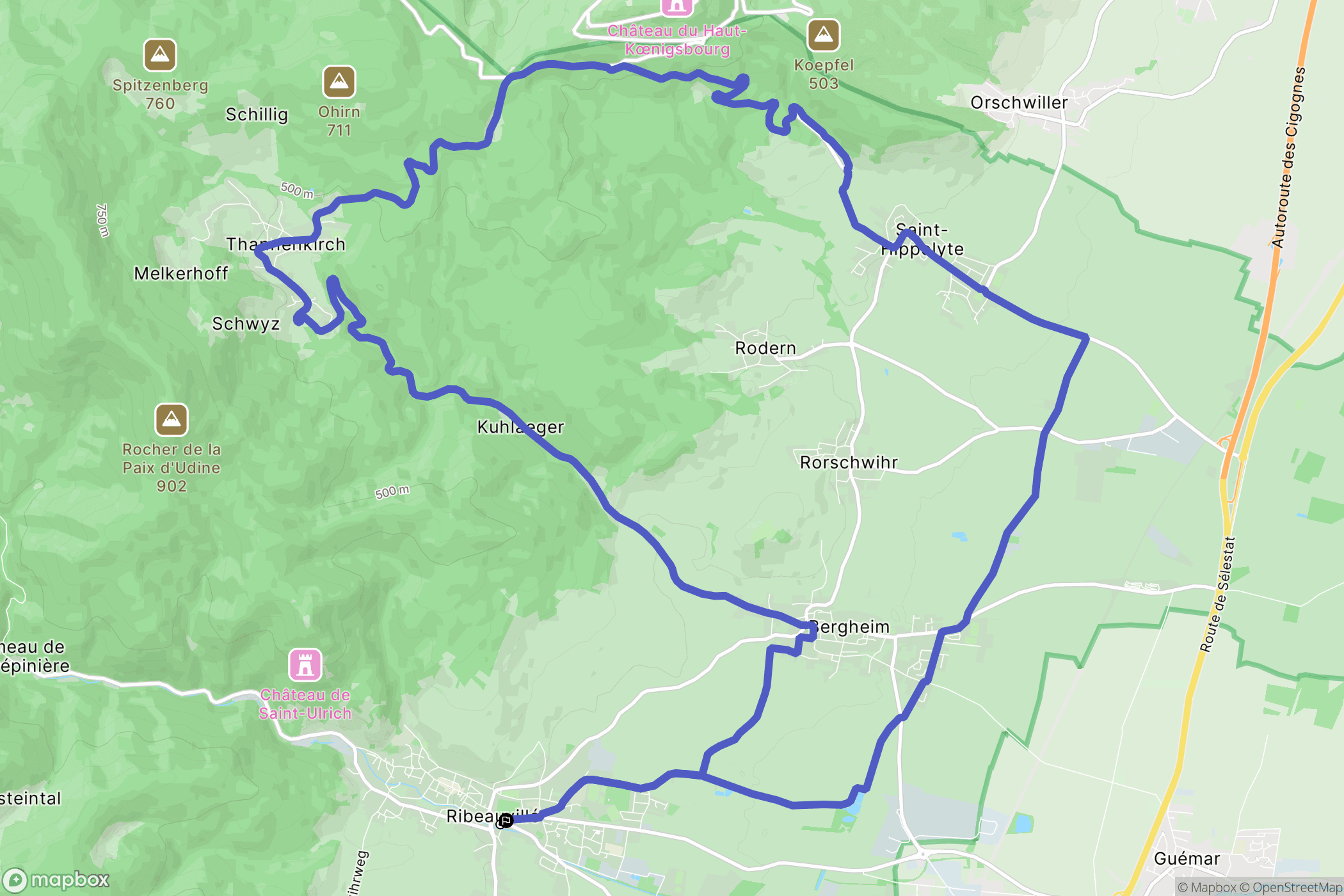Ribeauvillé : carte du parcours de randonnée - France