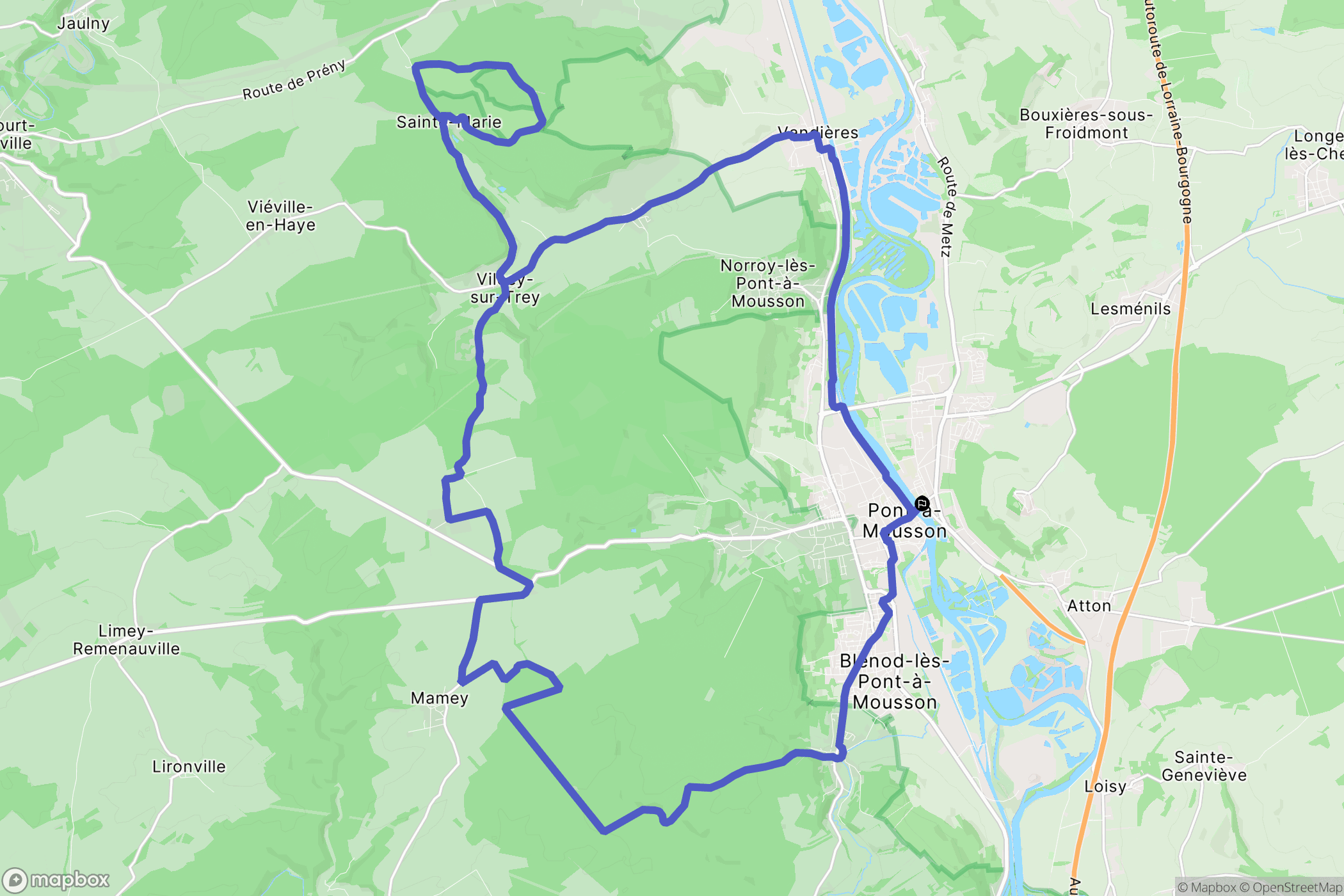 Pont-à-Mousson : carte du parcours de randonnée - France