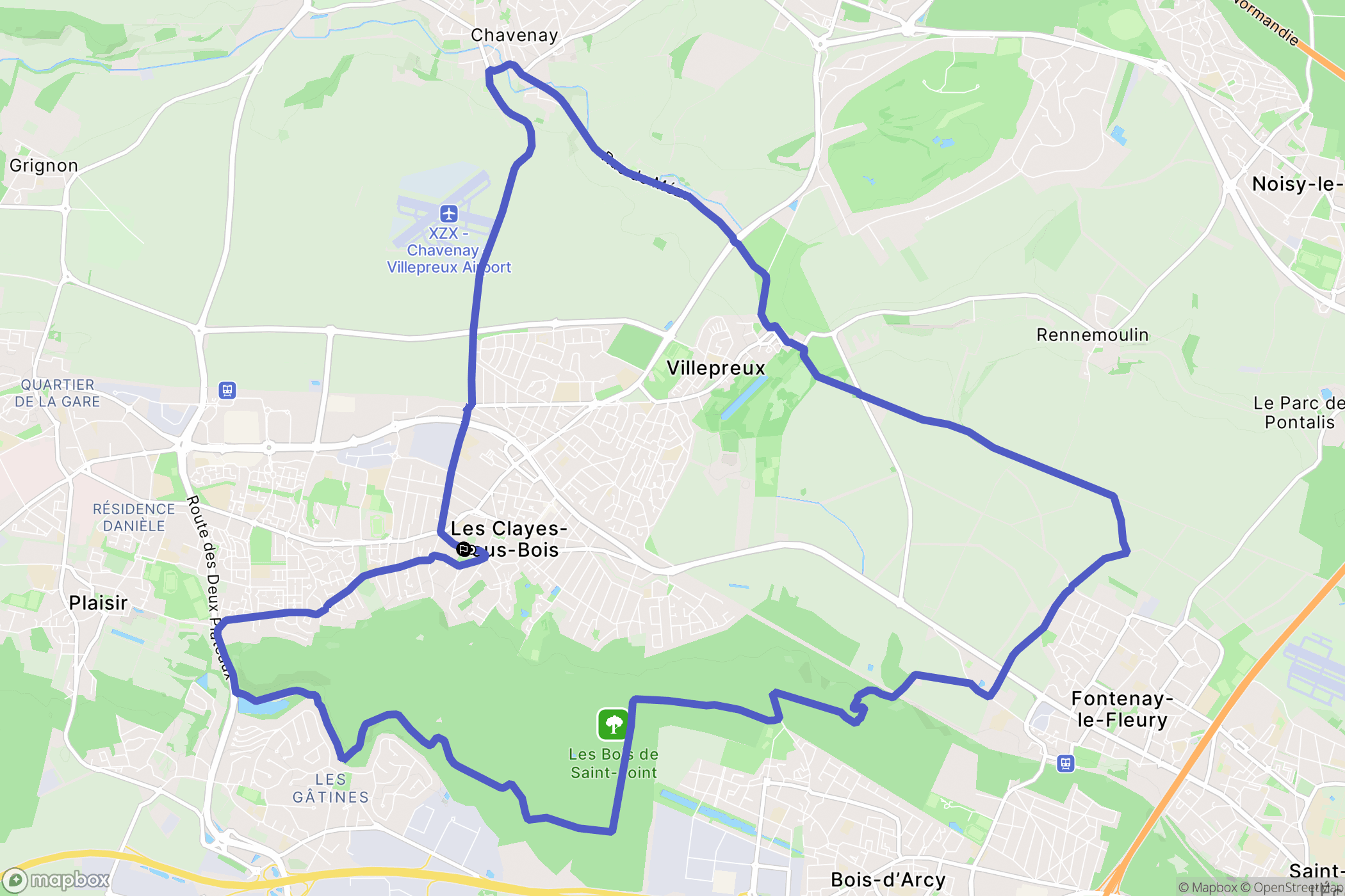 Les Clayes-sous-Bois : carte du parcours de randonnée - France