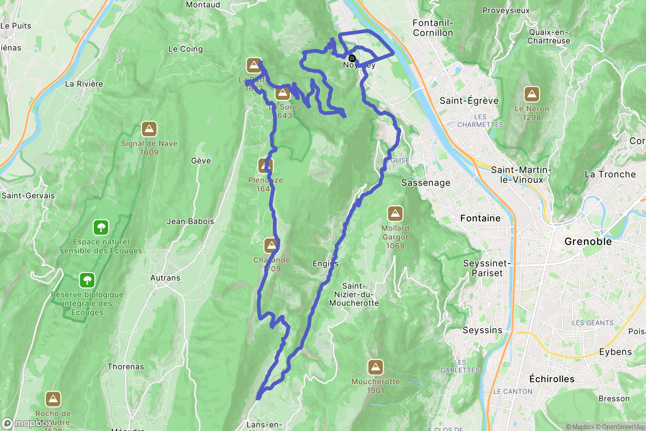 Noyarey : carte du parcours de randonnée - France