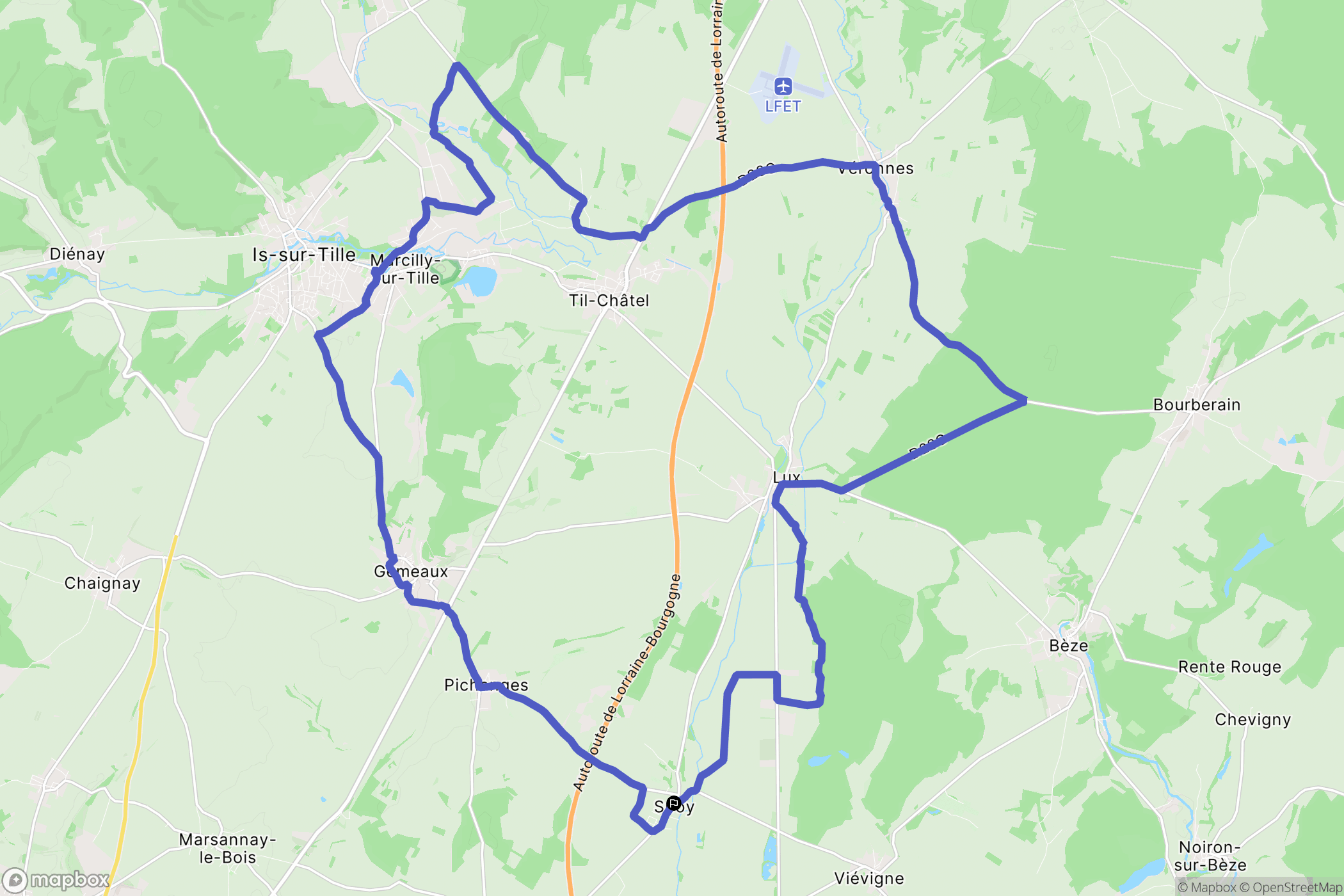 Spoy : carte du parcours de randonnée - France