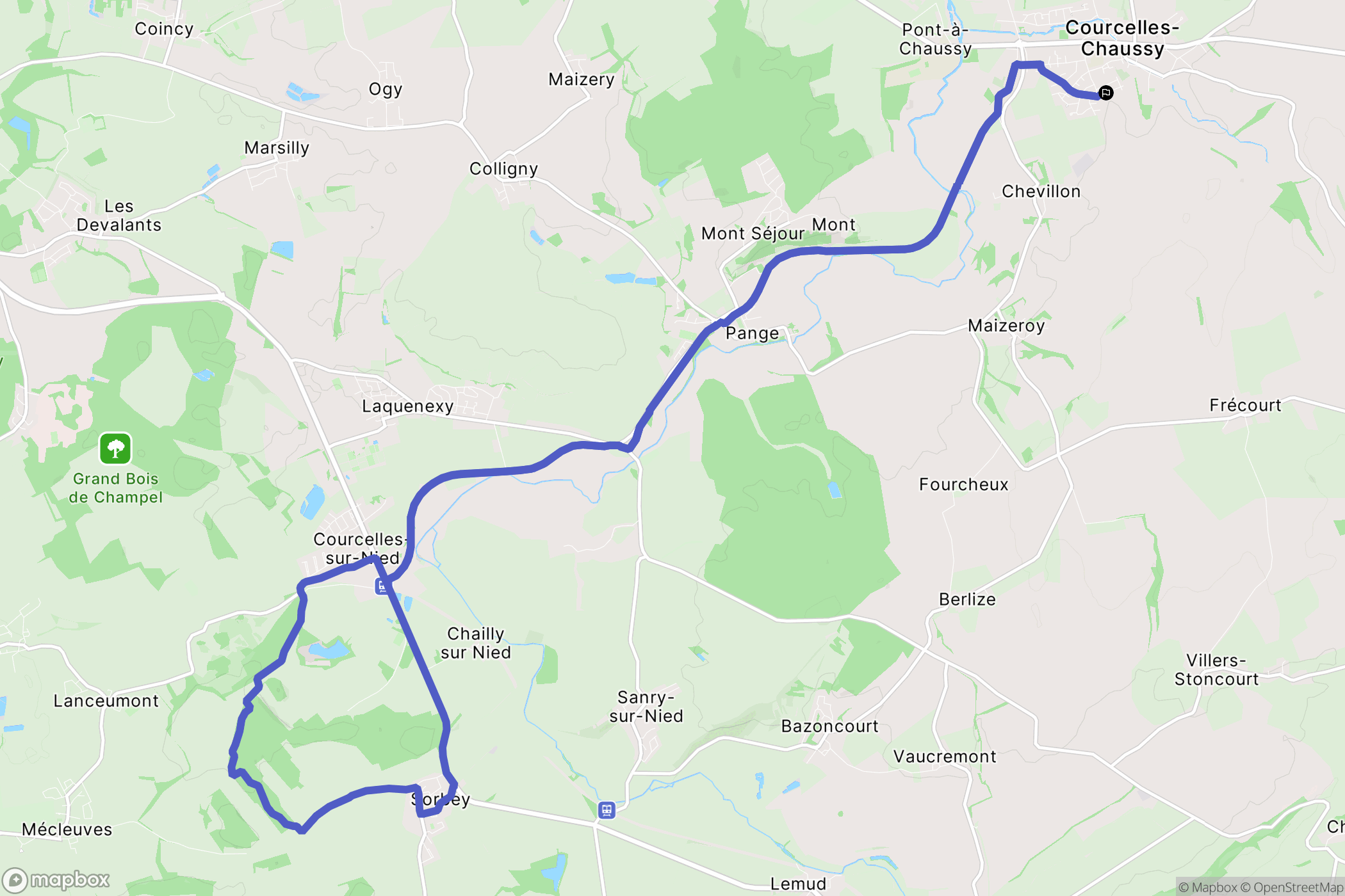 Courcelles-Chaussy : carte du parcours de randonnée - France