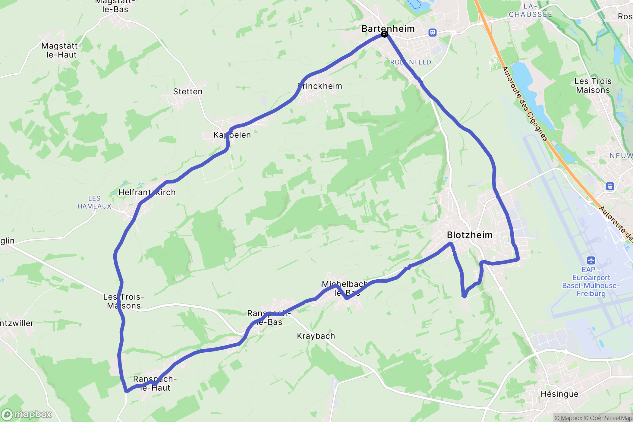 Bartenheim : carte du parcours de randonnée - France