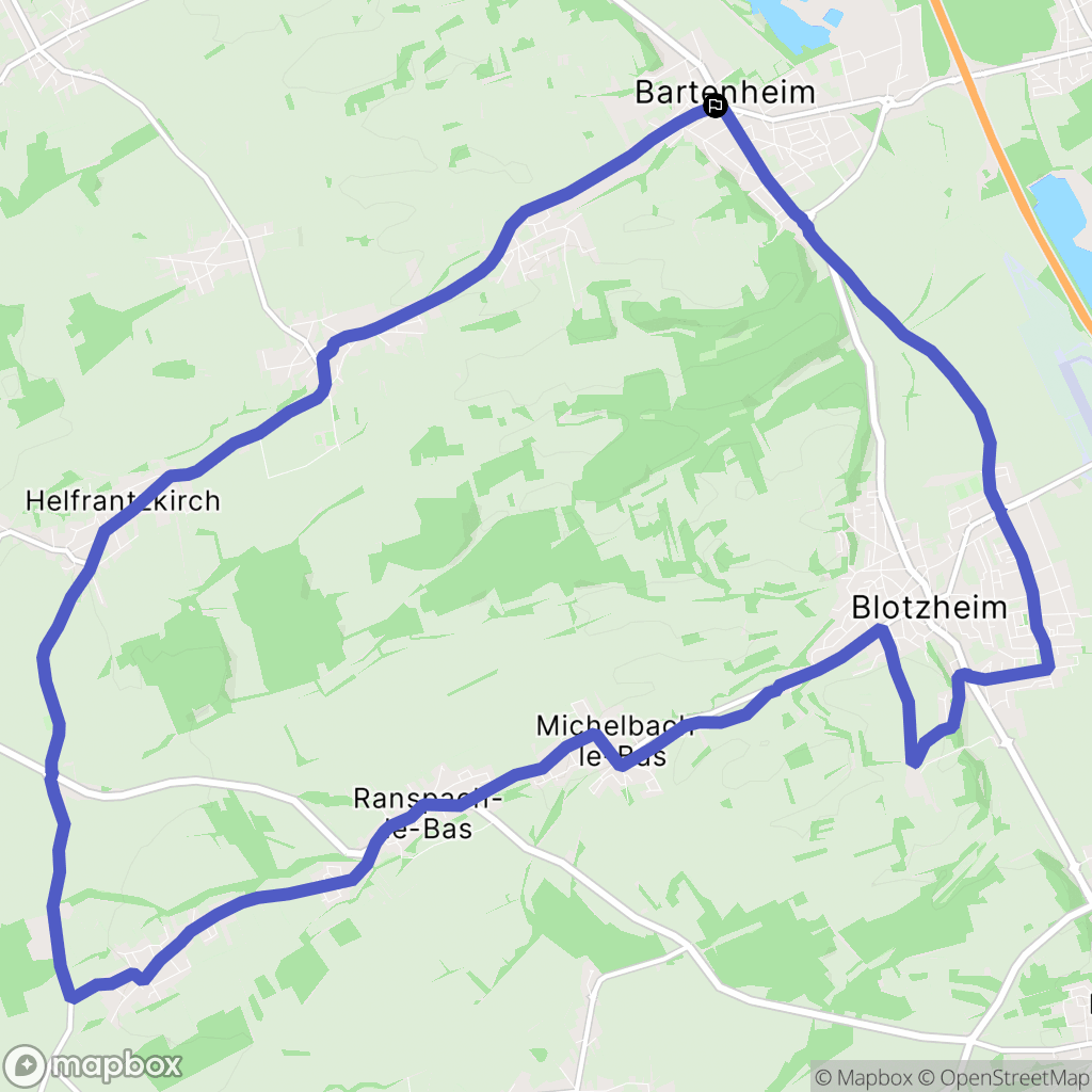 Bartenheim : carte du parcours de randonnée - France