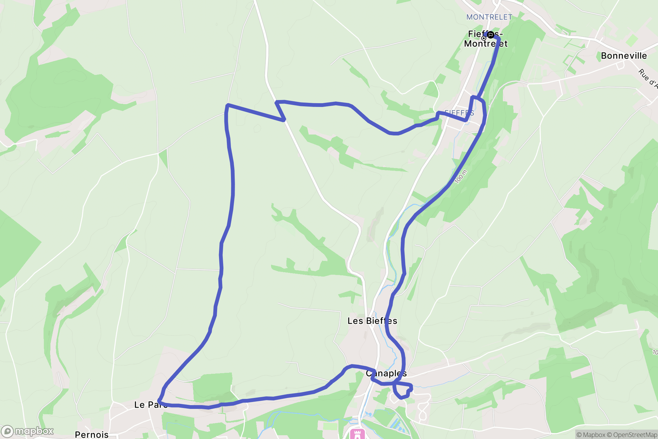 Fieffes-Montrelet : carte du parcours de randonnée - France