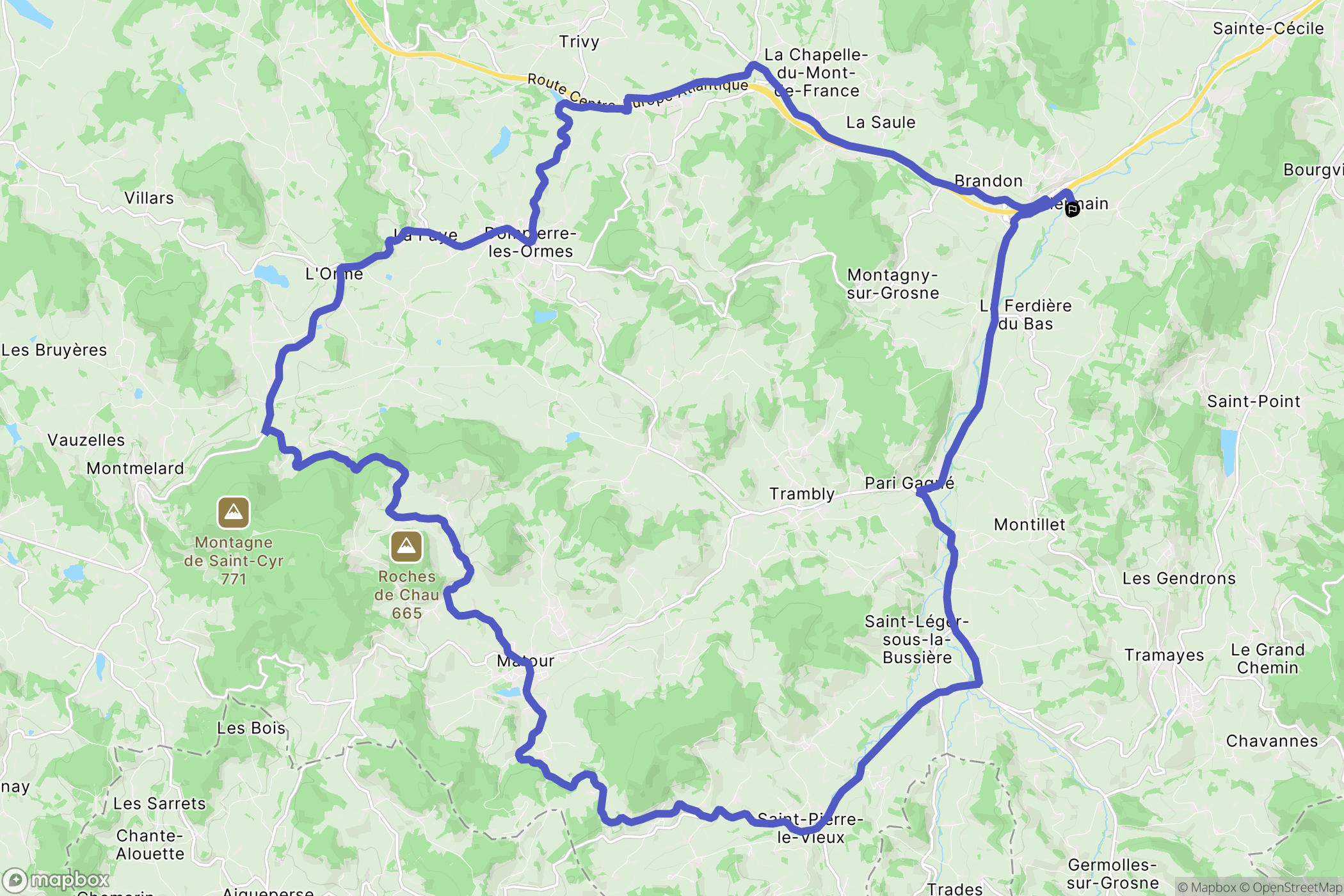 Navour-sur-Grosne : carte du parcours de randonnée - France
