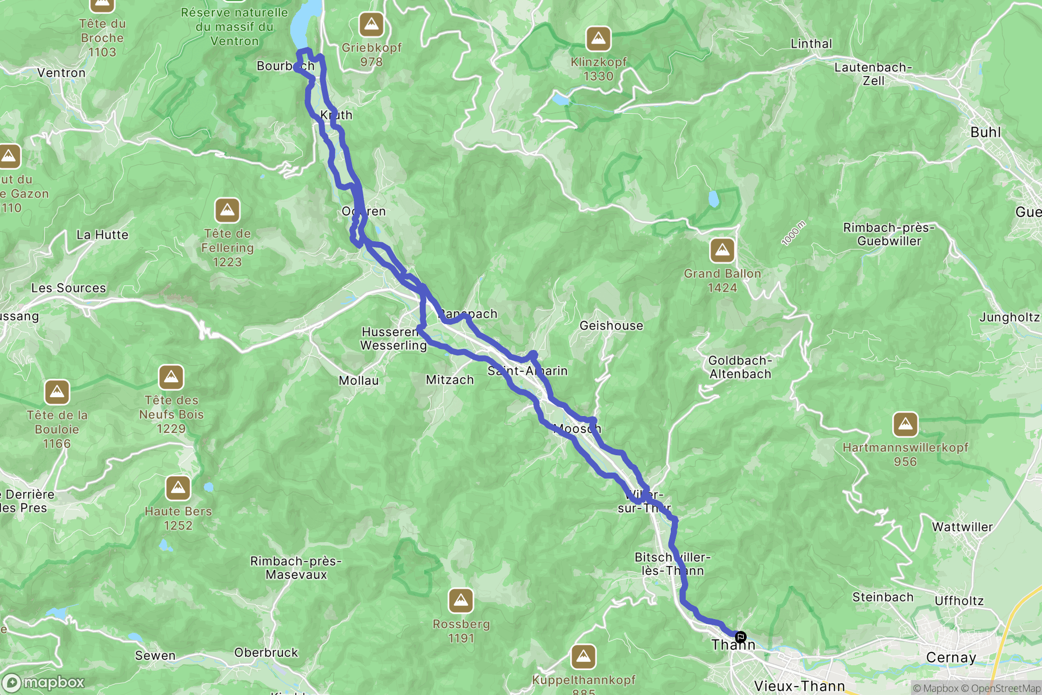 Thann : carte du parcours de randonnée - France