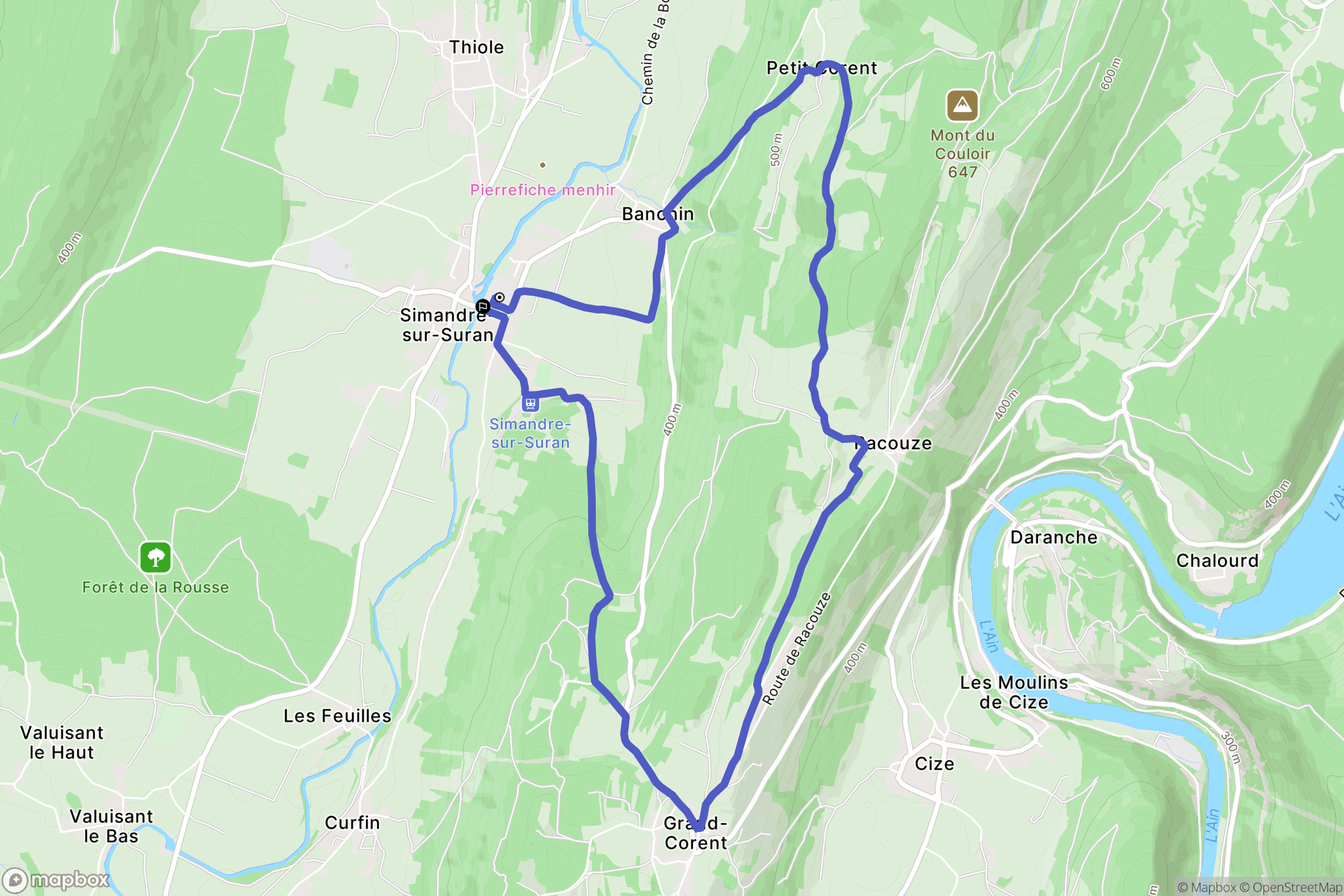 Simandre-sur-Suran : carte du parcours de randonnée - France