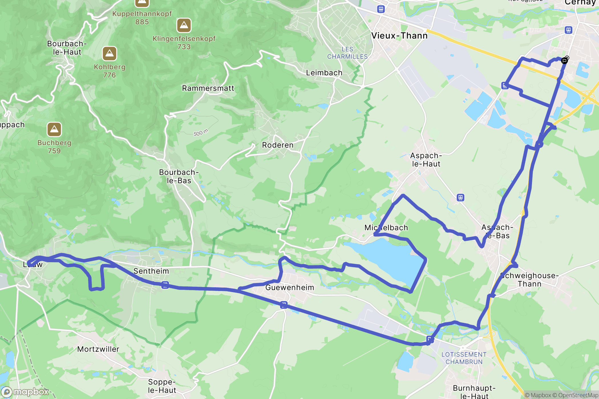 Cernay : carte du parcours de randonnée - France