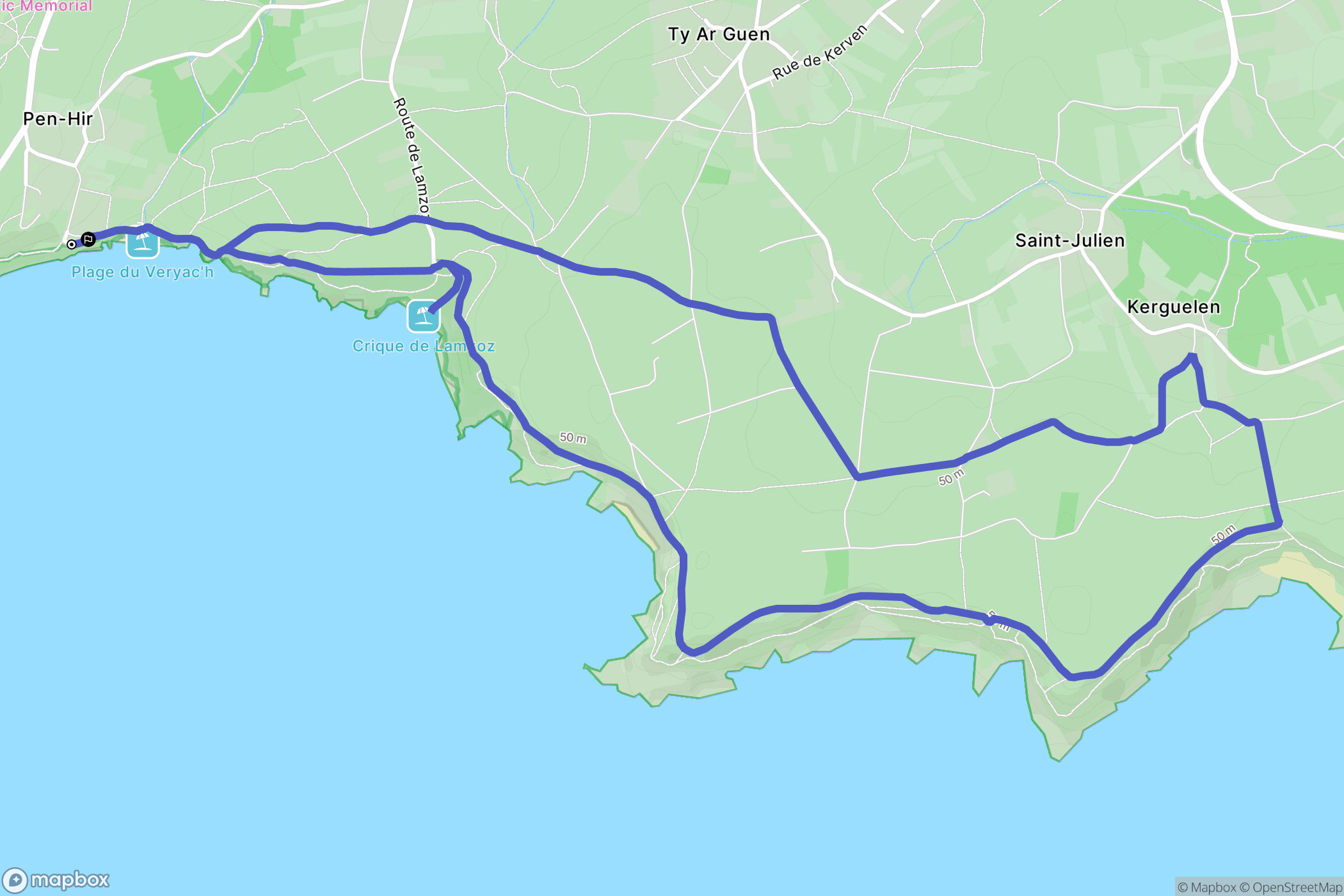Camaret-sur-Mer : carte du parcours de randonnée - France