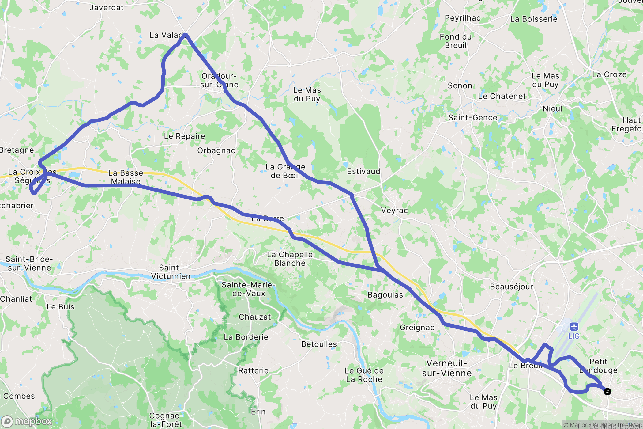 Limoges : carte du parcours de randonnée - France