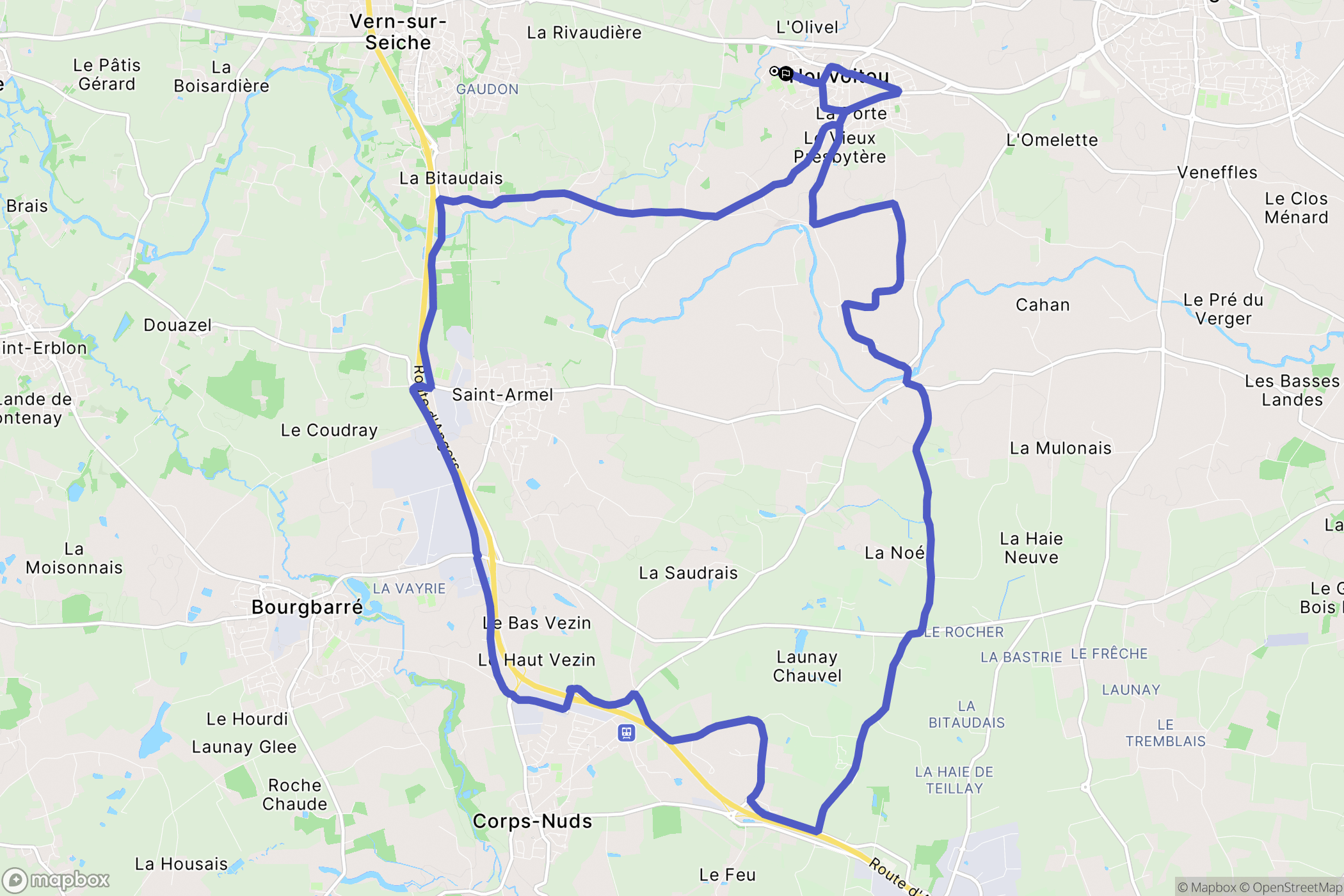 Nouvoitou : carte du parcours de randonnée - France