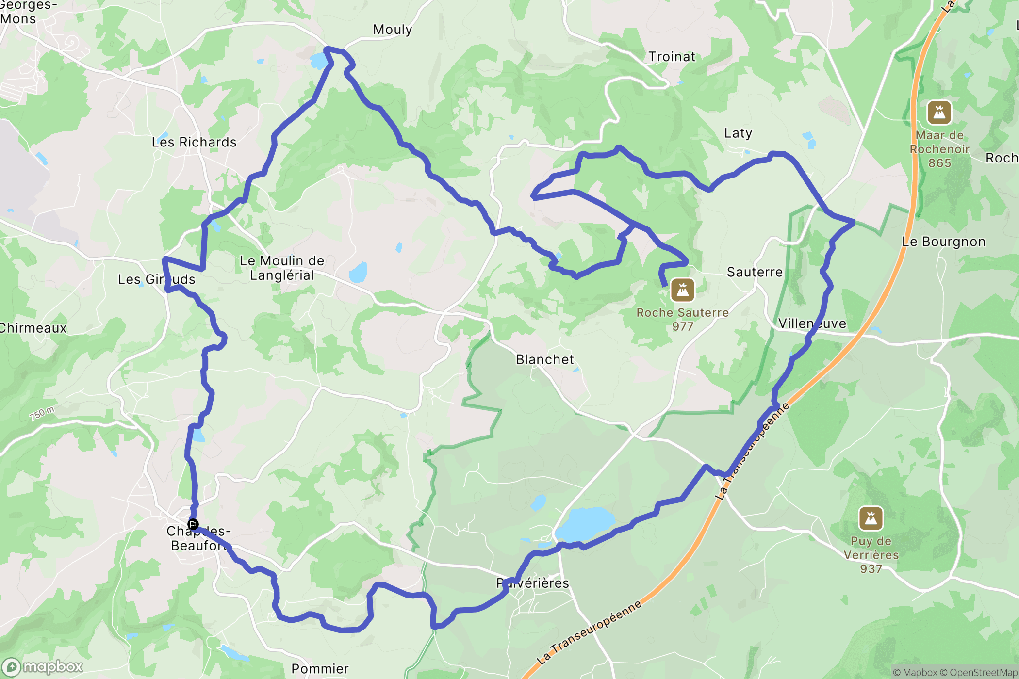 Chapdes-Beaufort : carte du parcours de randonnée - France