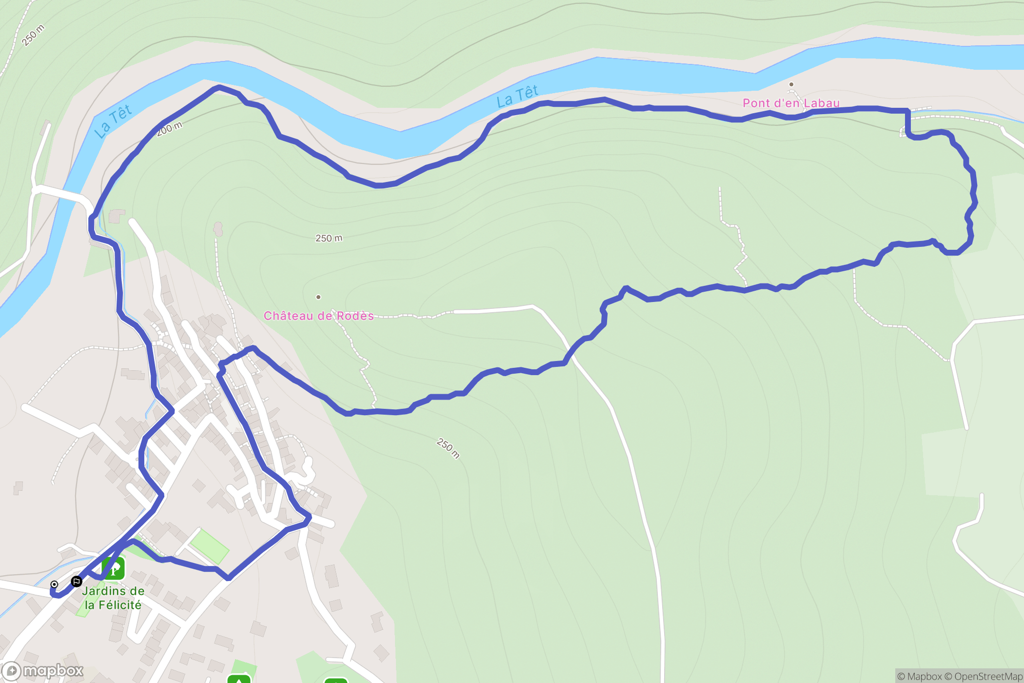 Rodes : carte du parcours de randonnée - France