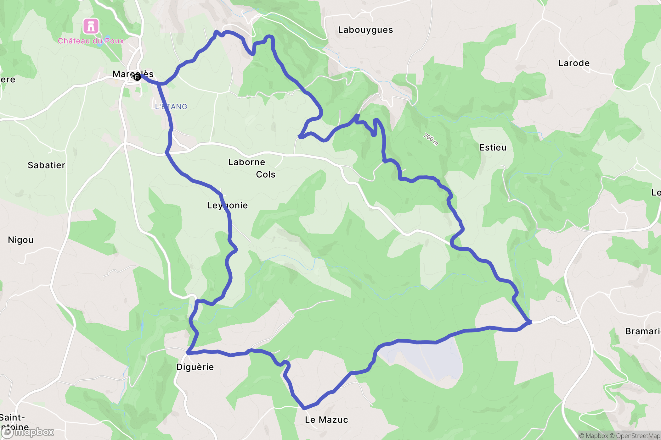 Marcolès : carte du parcours de randonnée - France