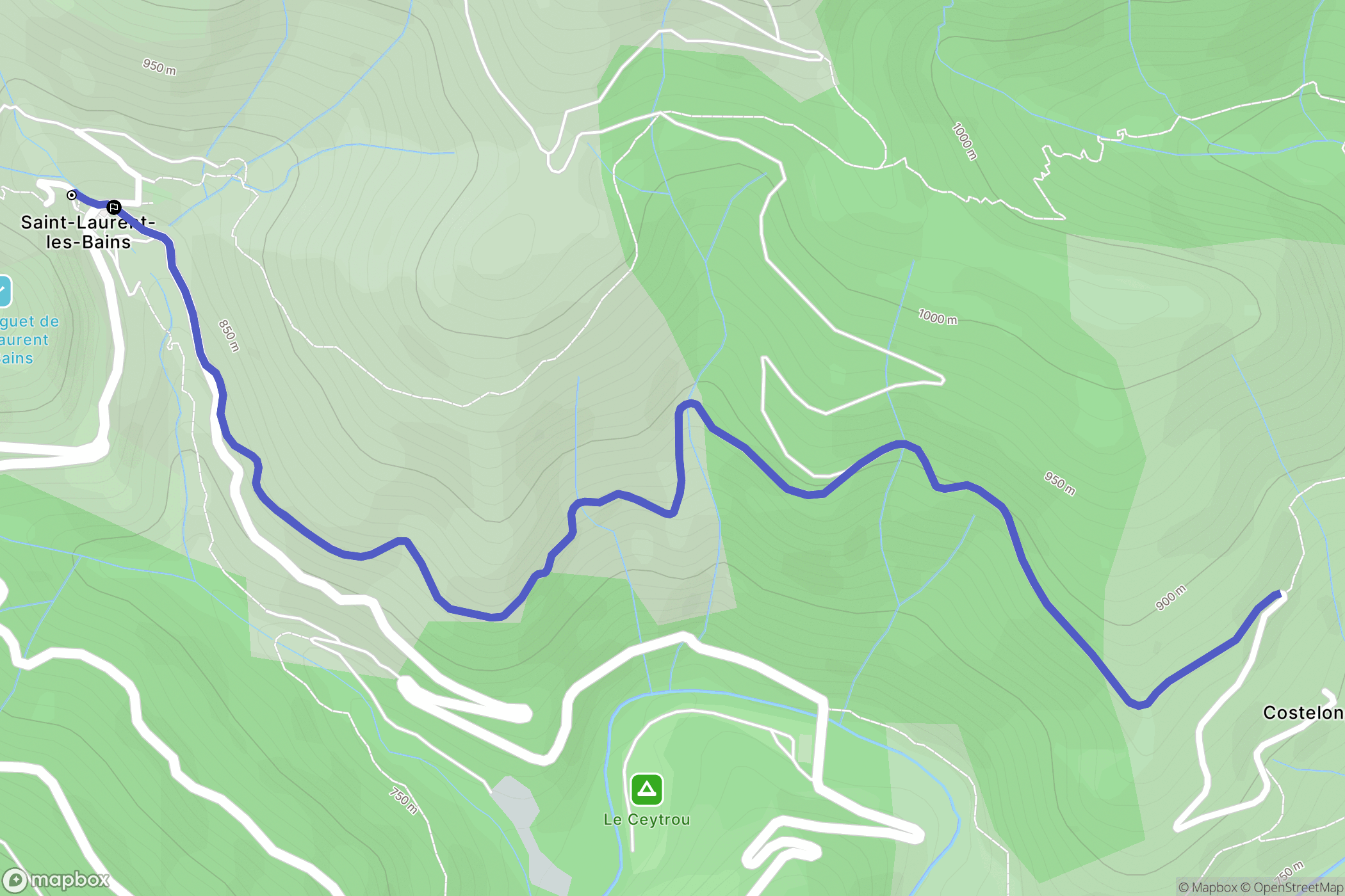 Saint-Laurent-les-Bains-Laval-d'Aurelle : carte du parcours de randonnée - France