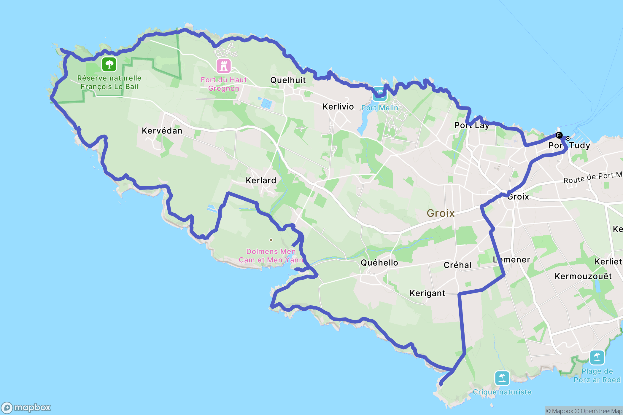 Groix : carte du parcours de randonnée - France