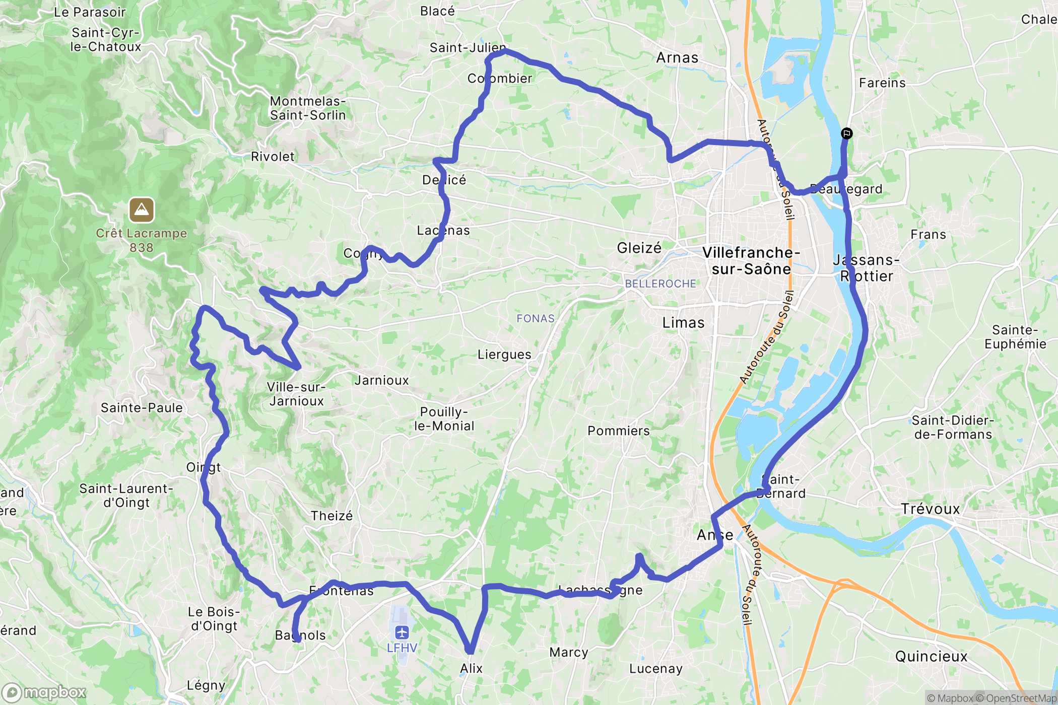 Fareins : carte du parcours de randonnée - France