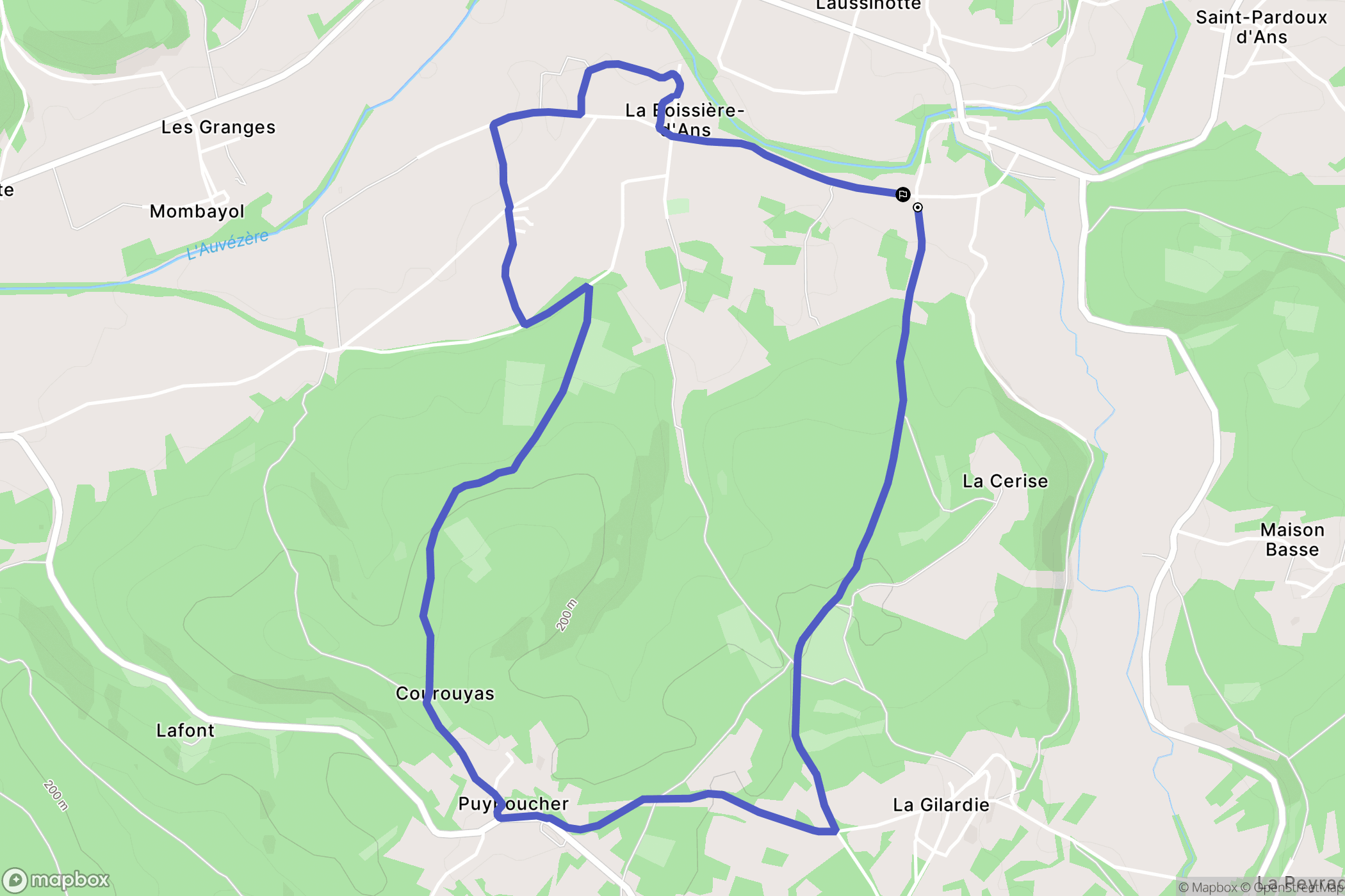 Cubjac-Auvézère-Val d'Ans : carte du parcours de randonnée - France