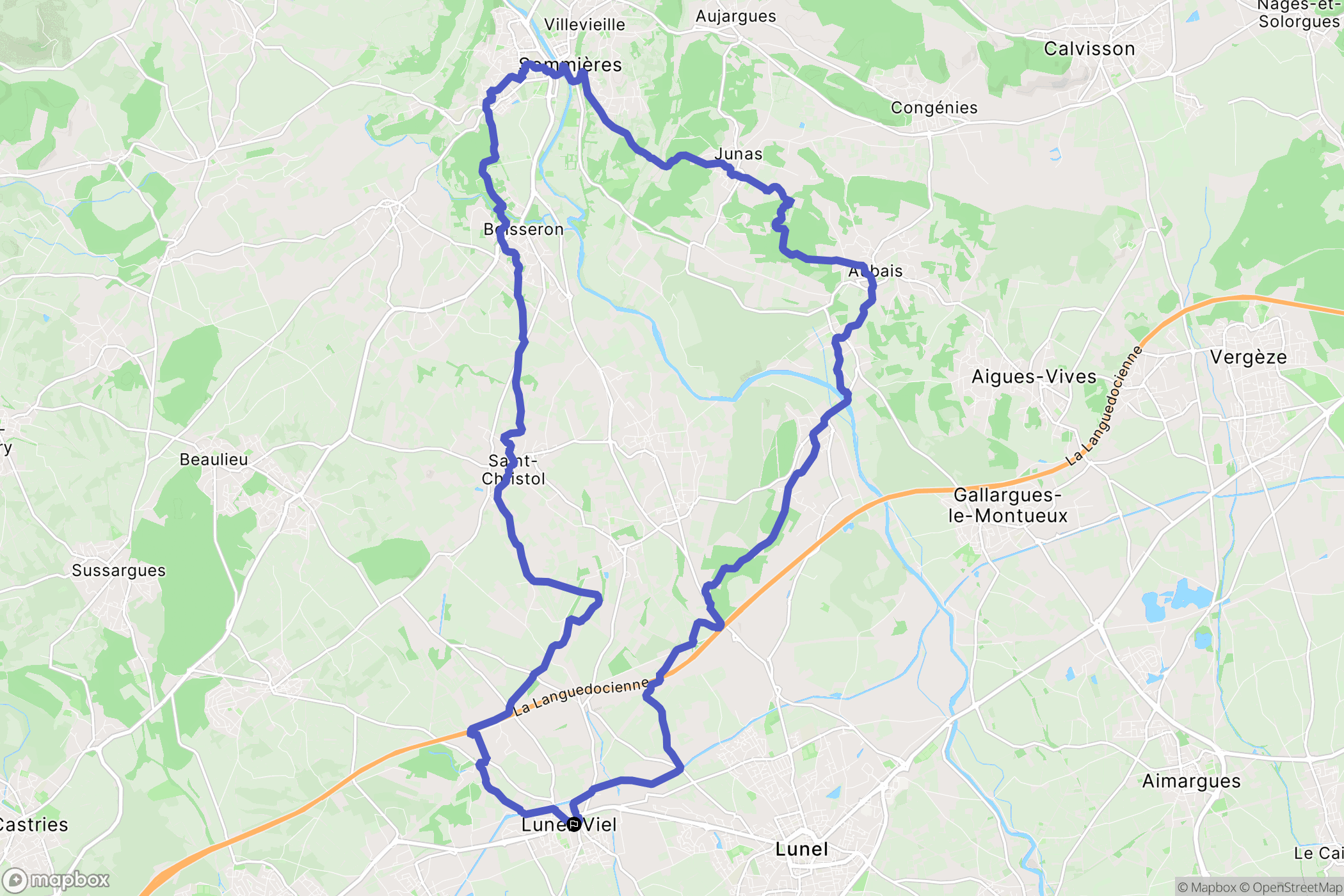 Lunel-Viel : carte du parcours de randonnée - France