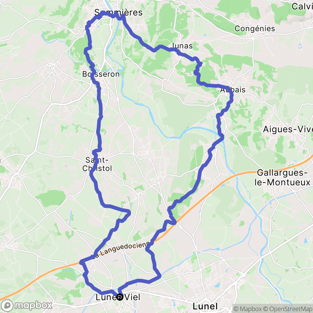 Lunel-Viel : carte du parcours de randonnée - France
