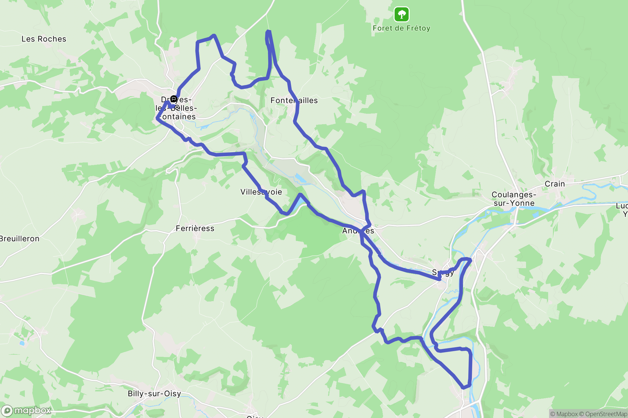 Druyes-les-Belles-Fontaines : carte du parcours de randonnée - France