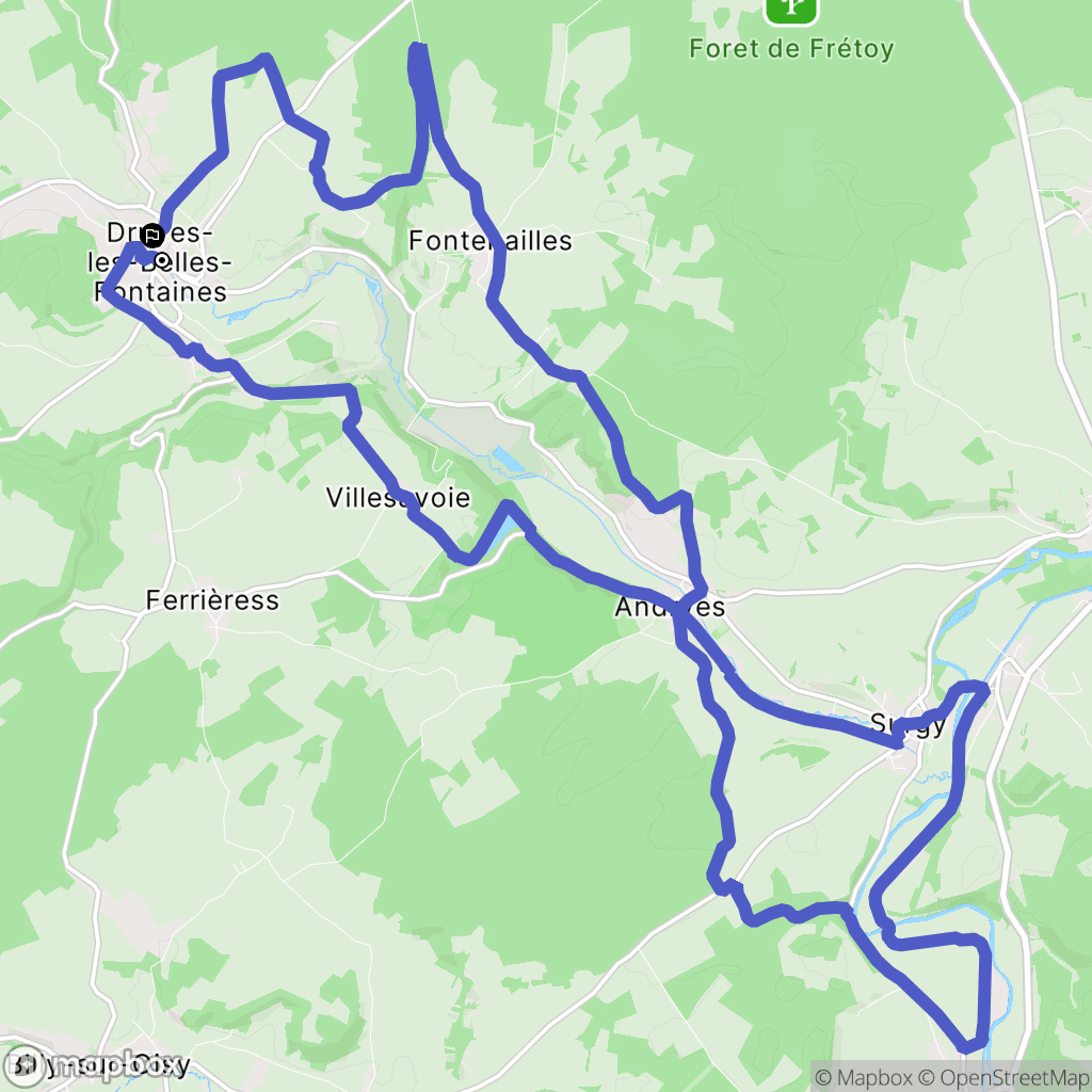 Druyes-les-Belles-Fontaines : carte du parcours de randonnée - France
