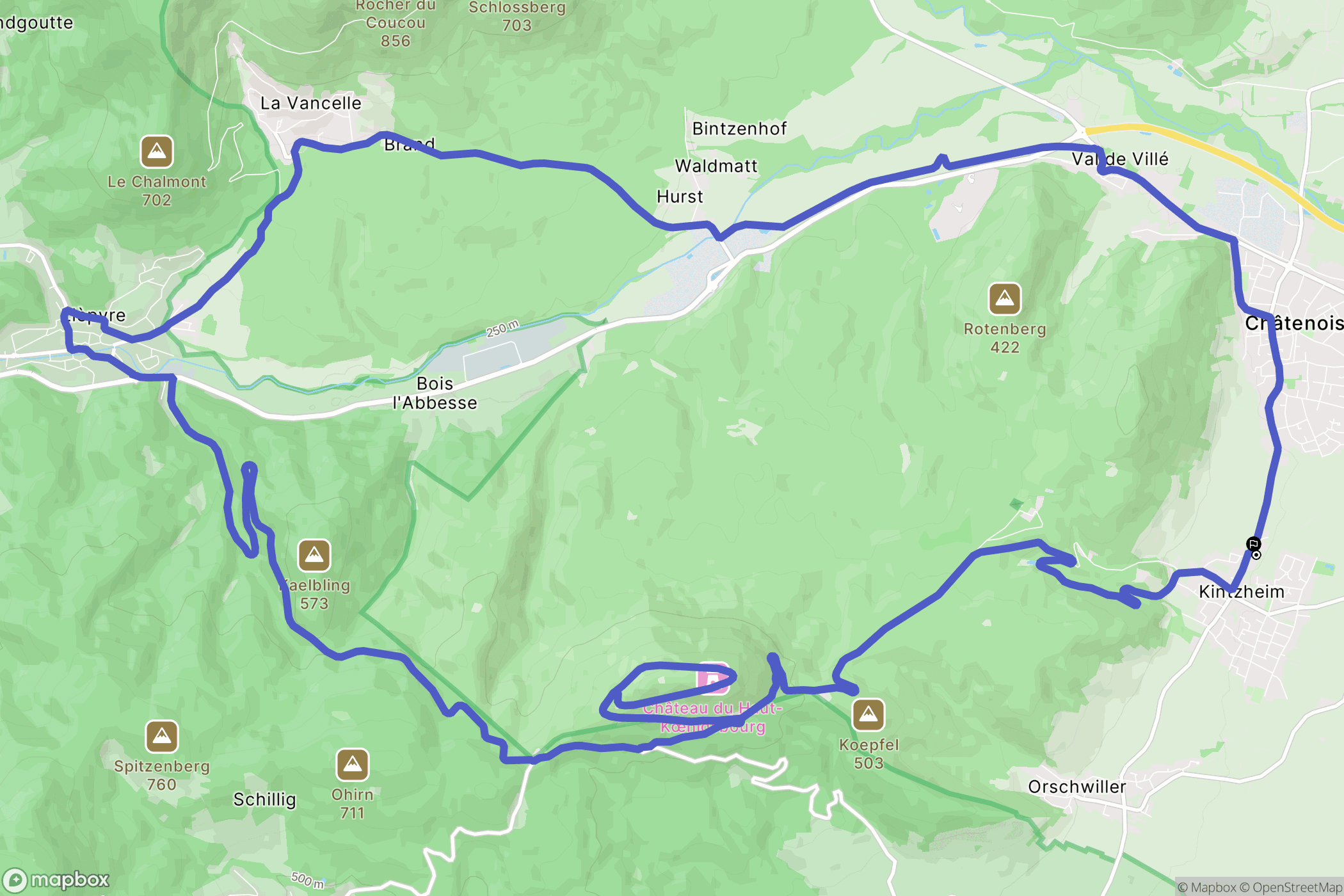 Kintzheim : carte du parcours de randonnée - France