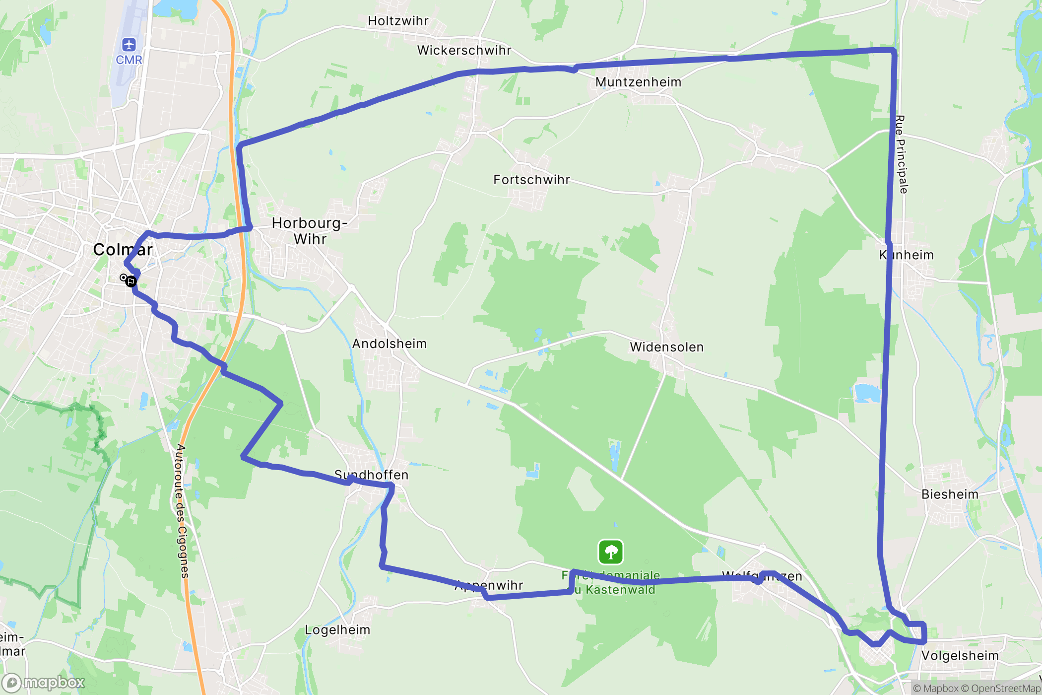 Colmar : carte du parcours de randonnée - France