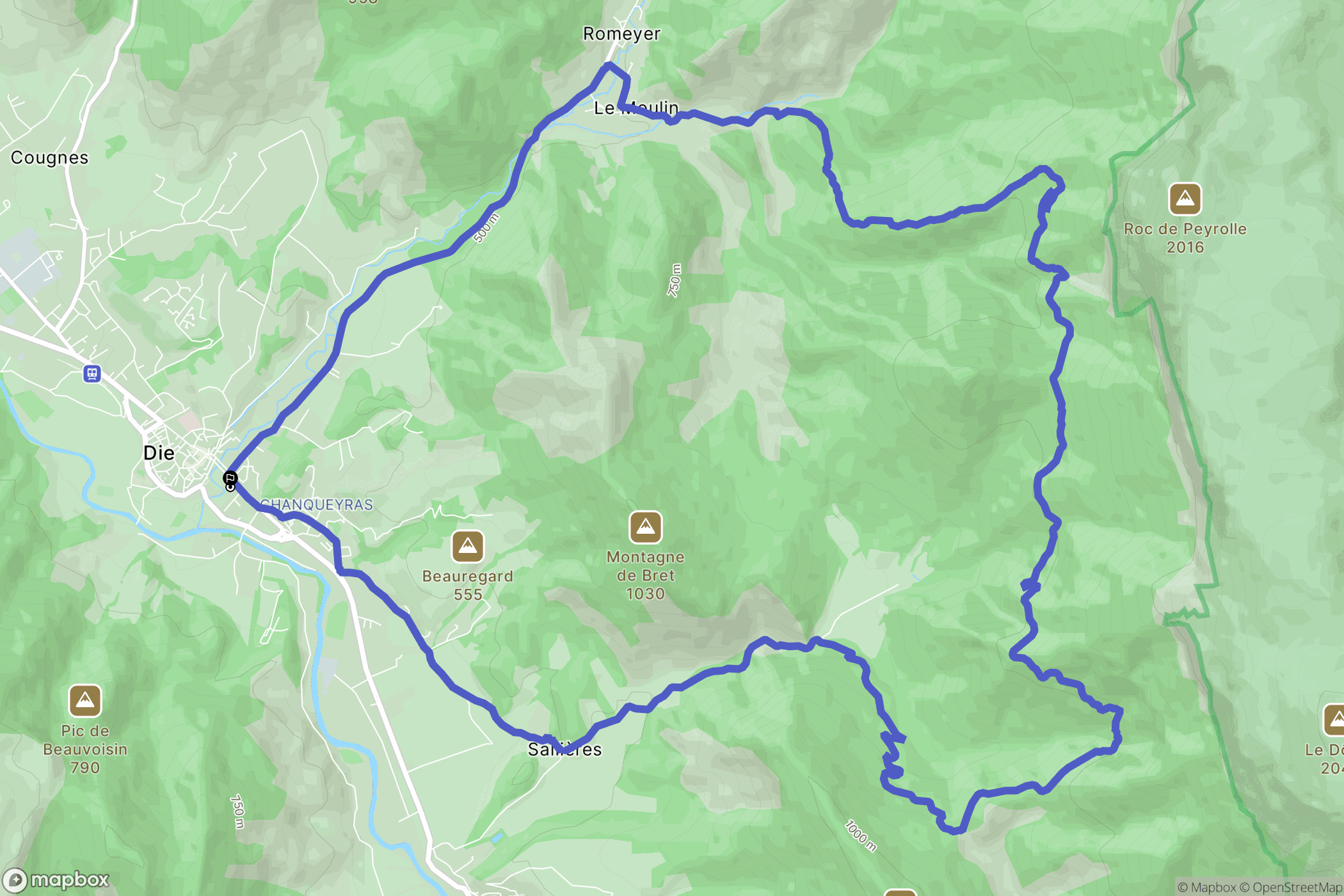Die : carte du parcours de randonnée - France