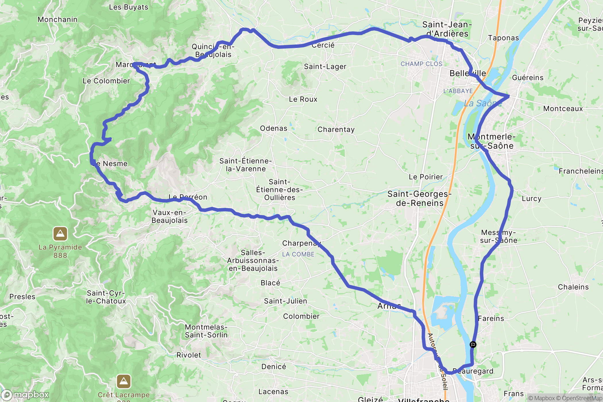 Fareins : carte du parcours de randonnée - France