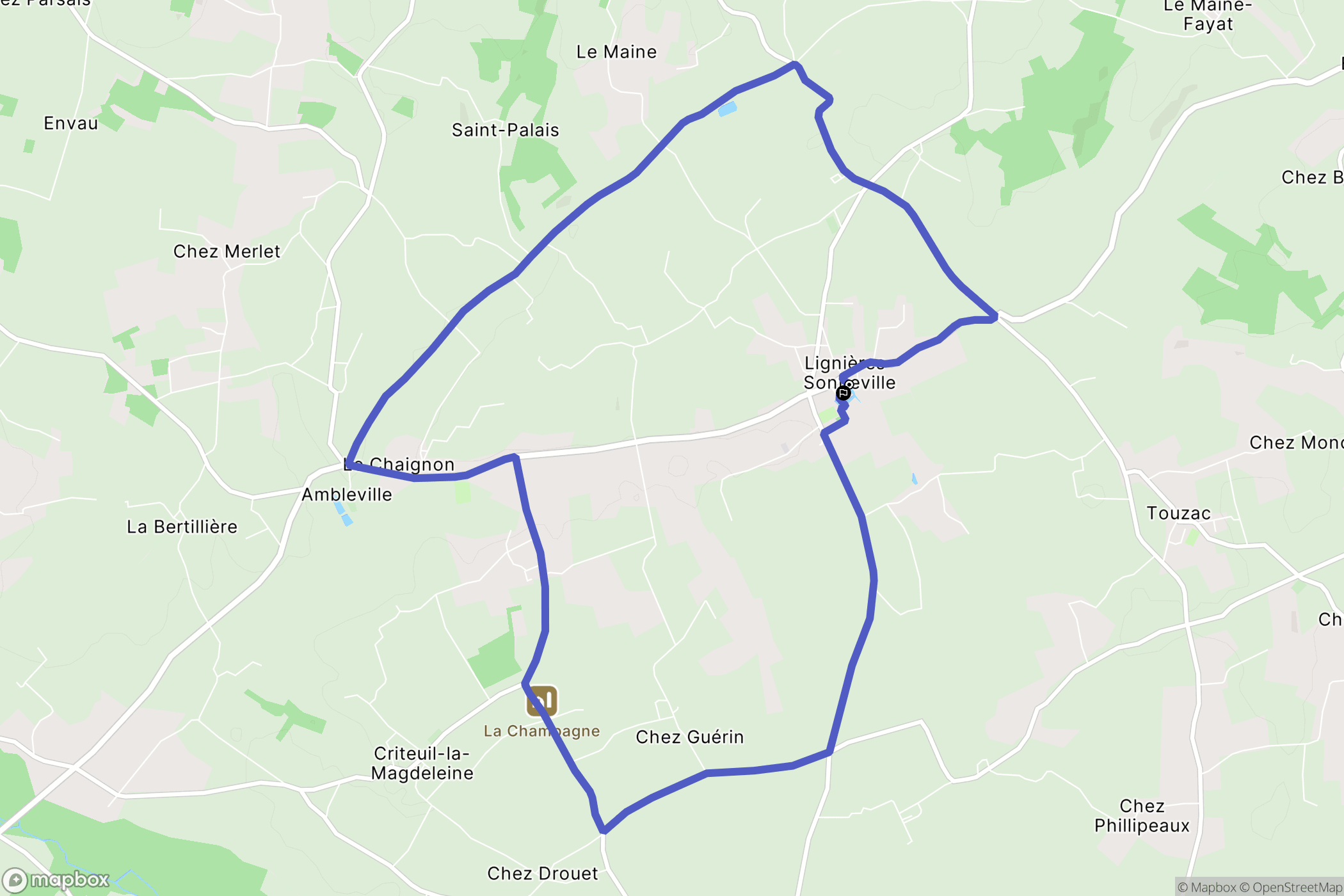 Lignières-Ambleville : carte du parcours de randonnée - France