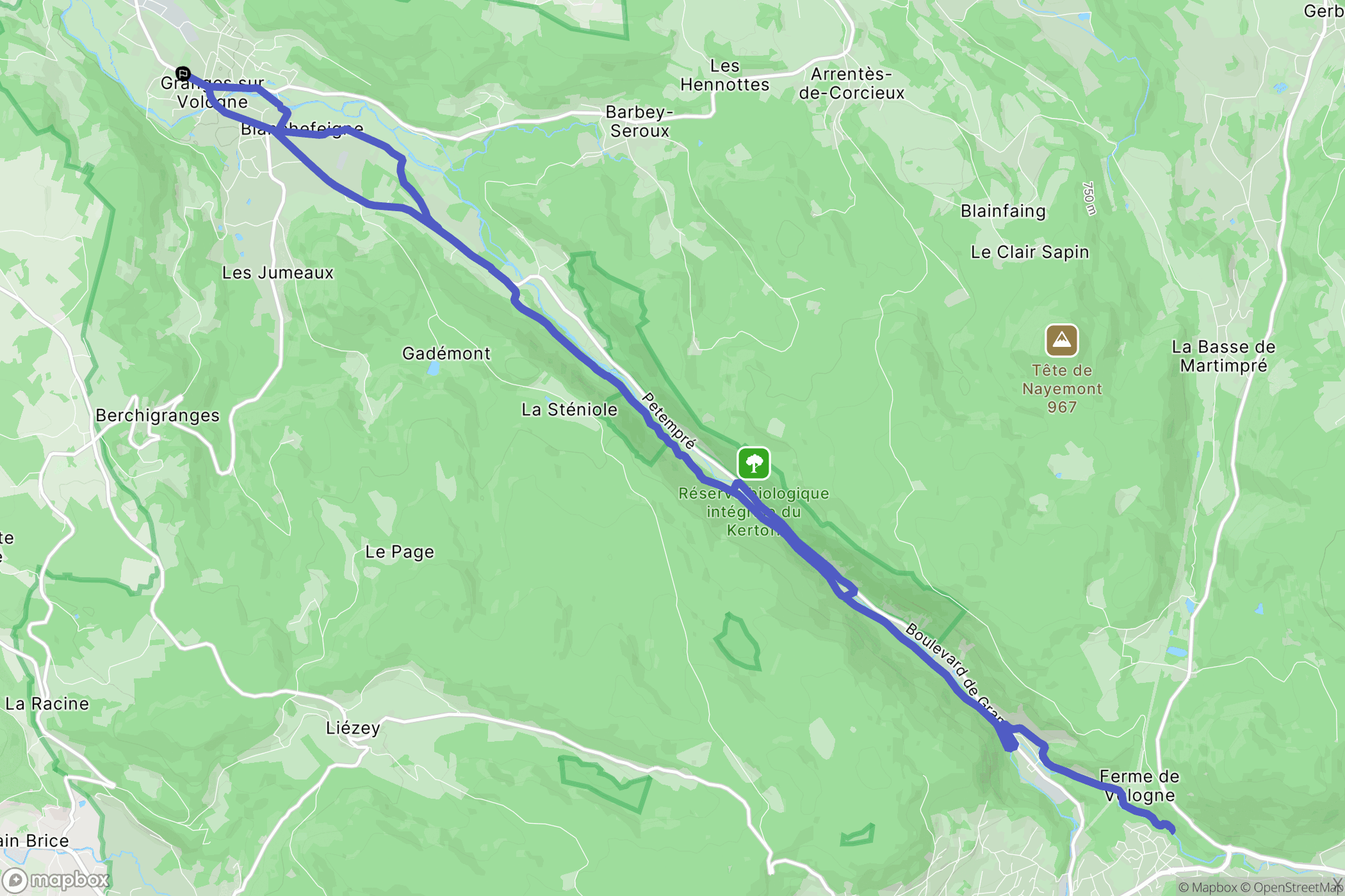 Granges-Aumontzey : carte du parcours de randonnée - France