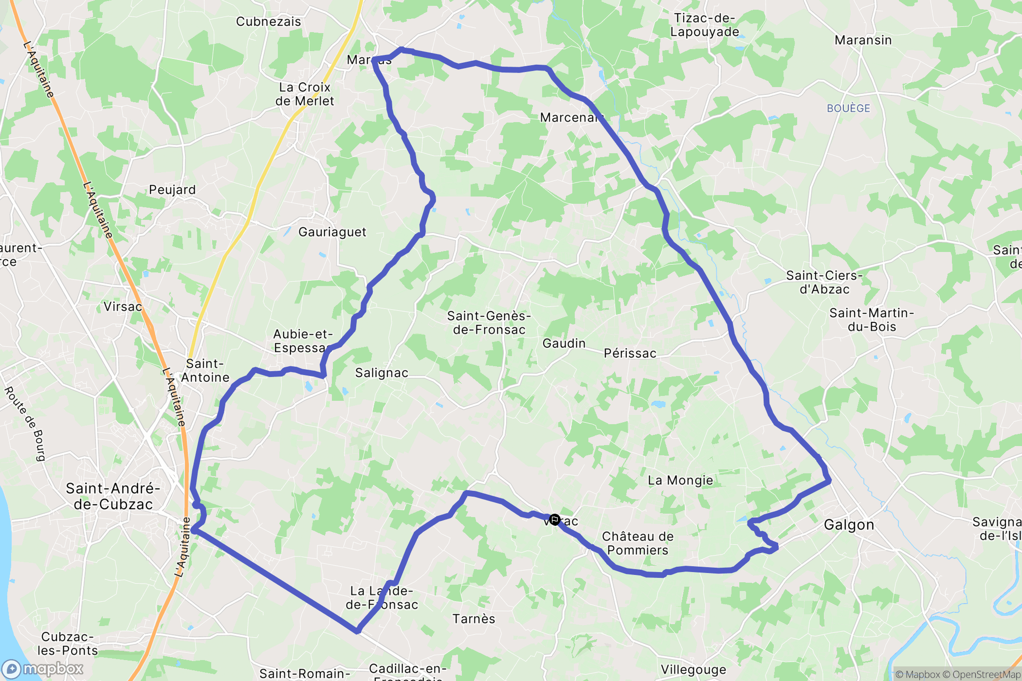 Vérac : carte du parcours de randonnée - France