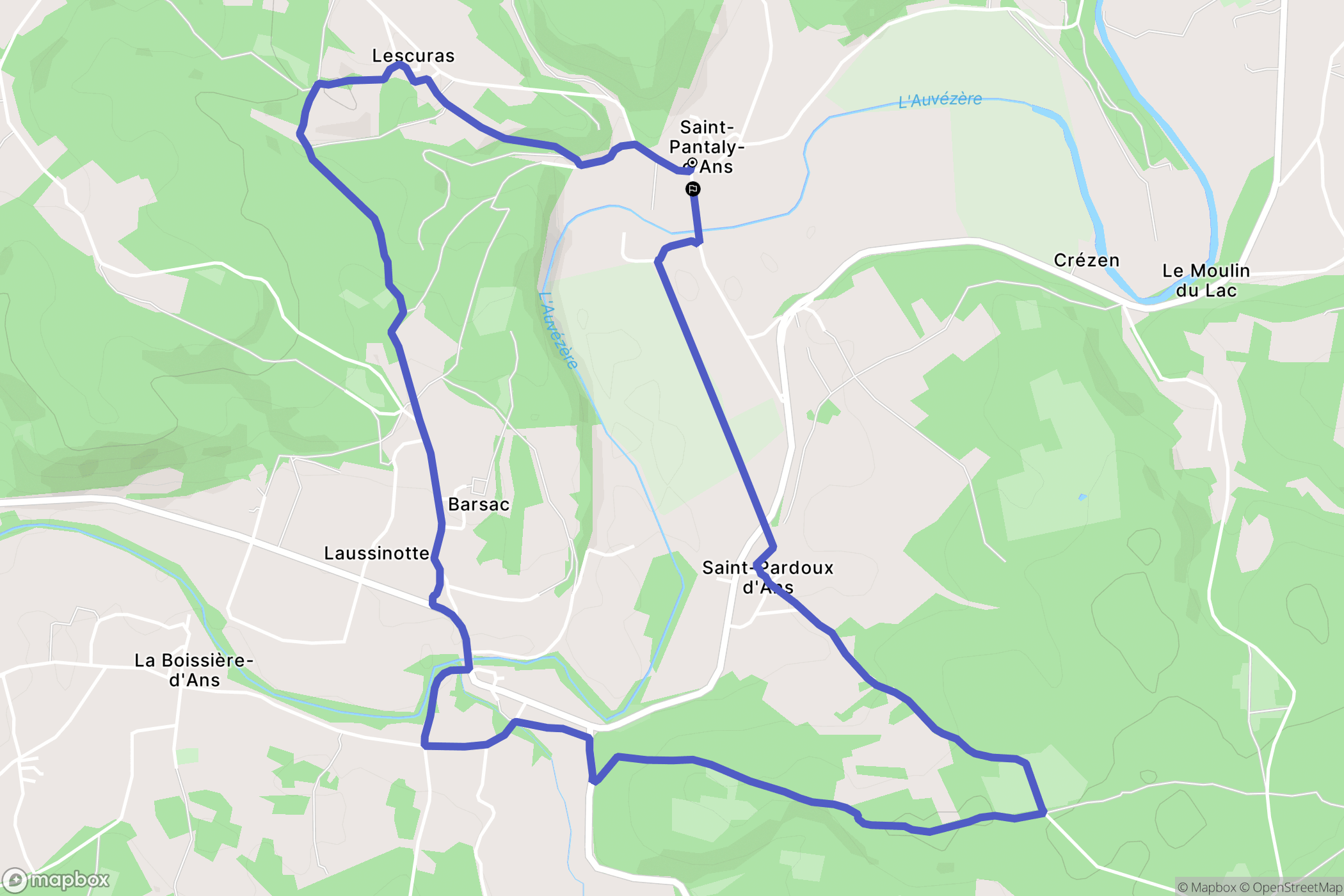 Cubjac-Auvézère-Val d'Ans : carte du parcours de randonnée - France