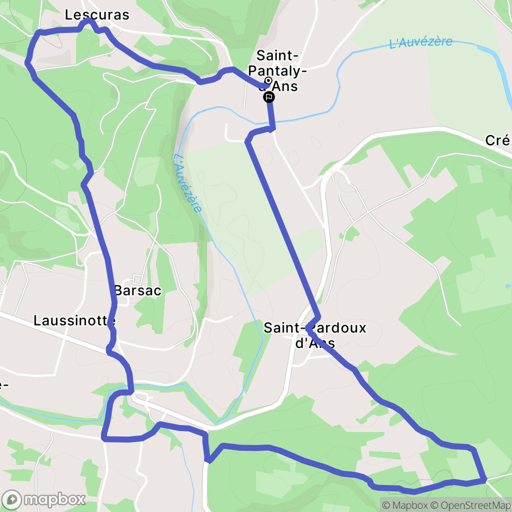 Cubjac-Auvézère-Val d'Ans : carte du parcours de randonnée - France