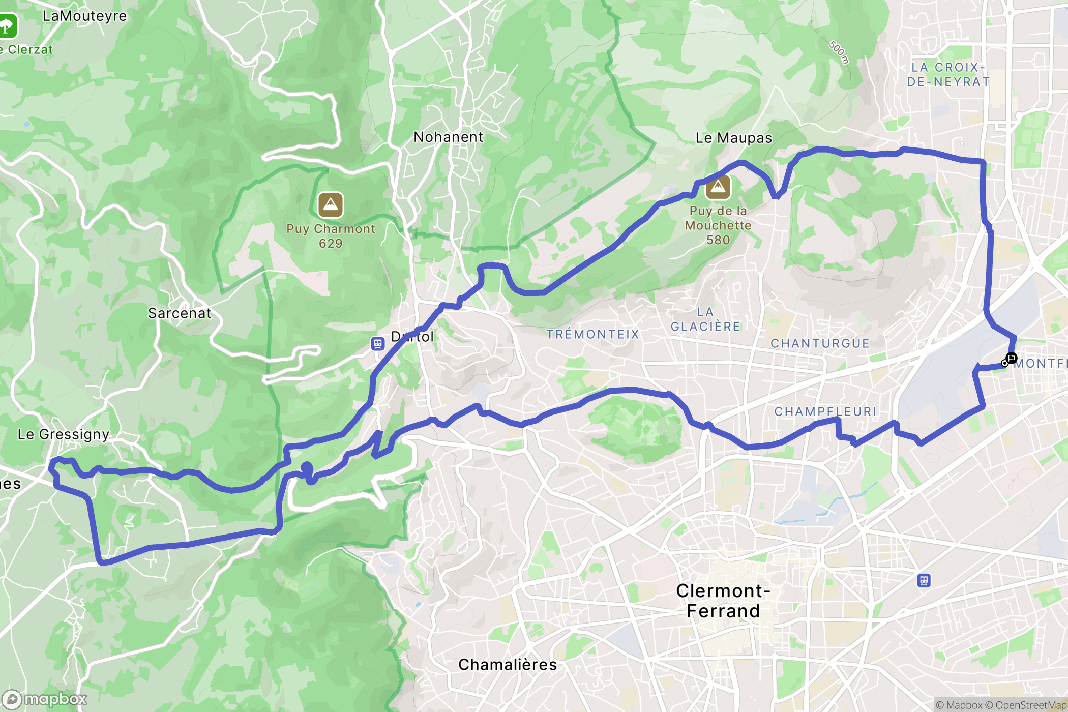 Clermont-Ferrand : carte du parcours de randonnée - France