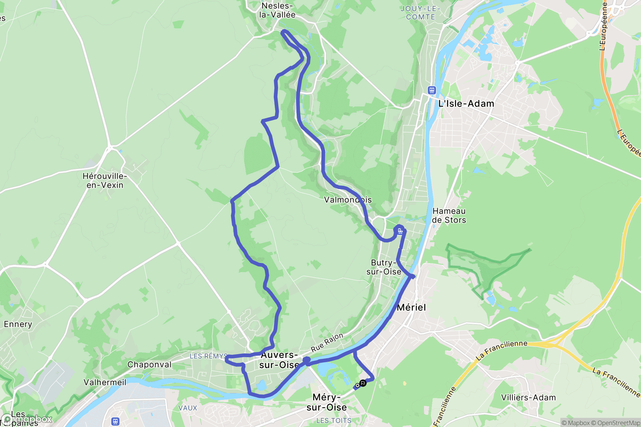 Méry-sur-Oise : carte du parcours de randonnée - France
