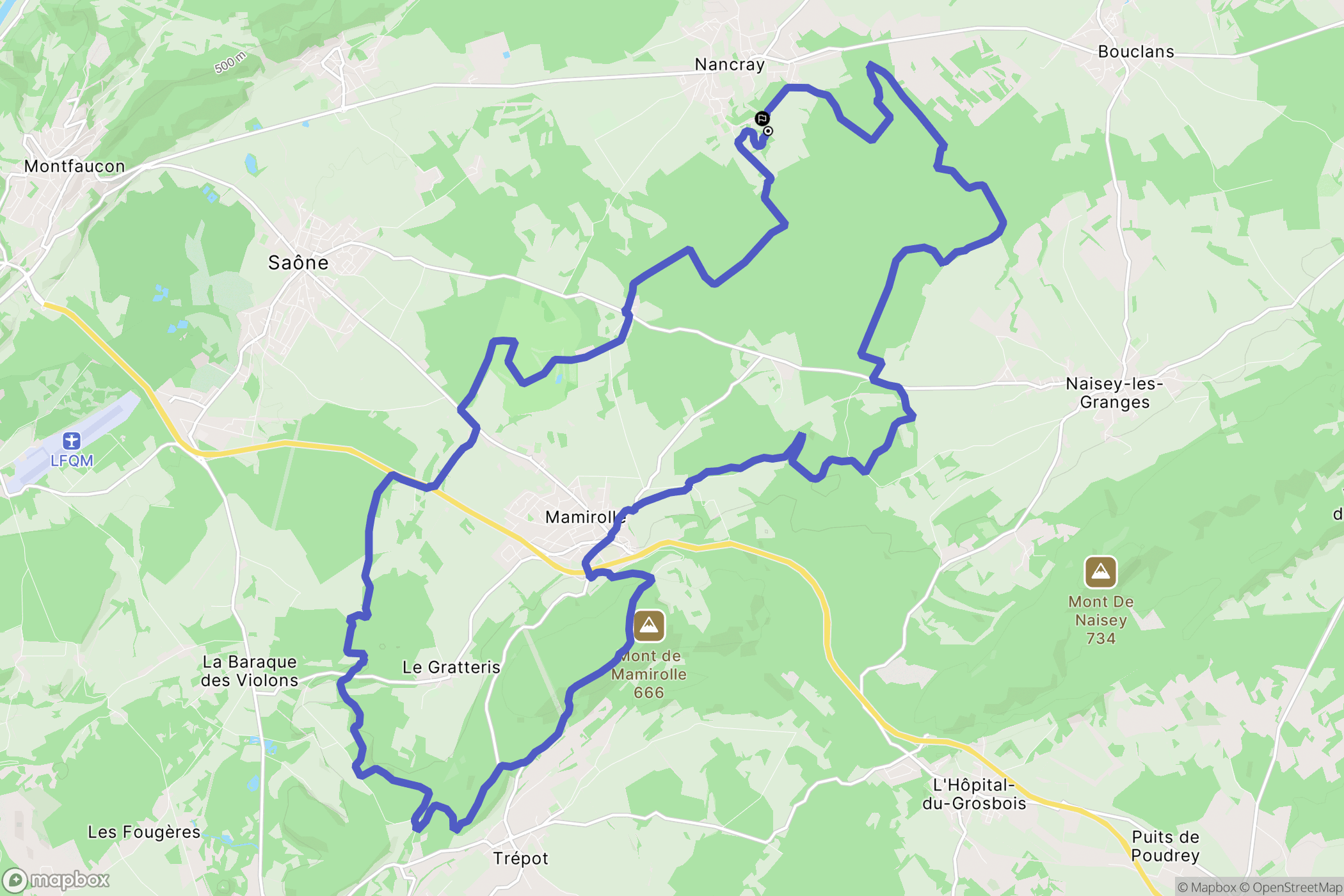Nancray : carte du parcours de randonnée - France