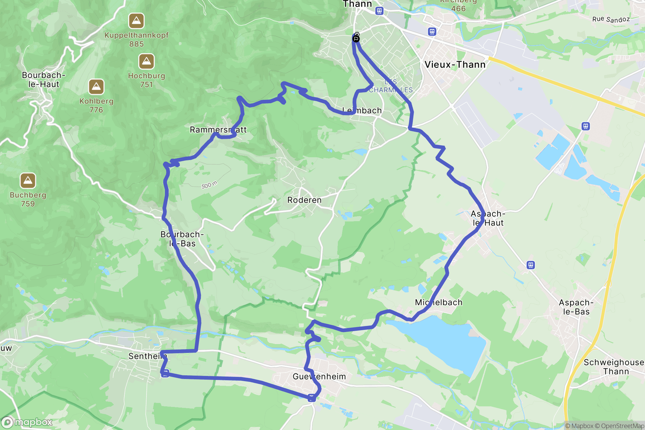 Thann : carte du parcours de randonnée - France
