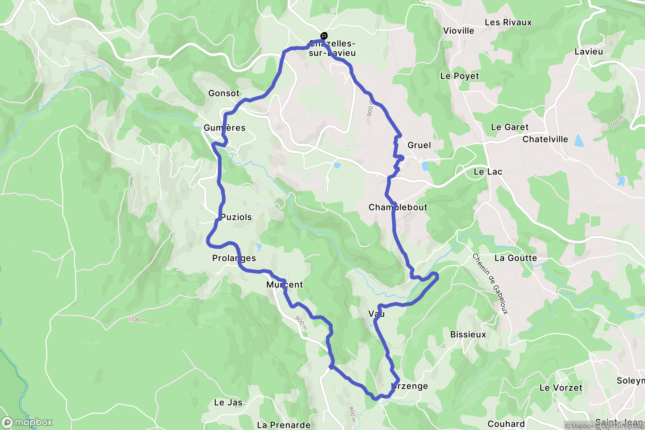 Chazelles-sur-Lavieu : carte du parcours de randonnée - France