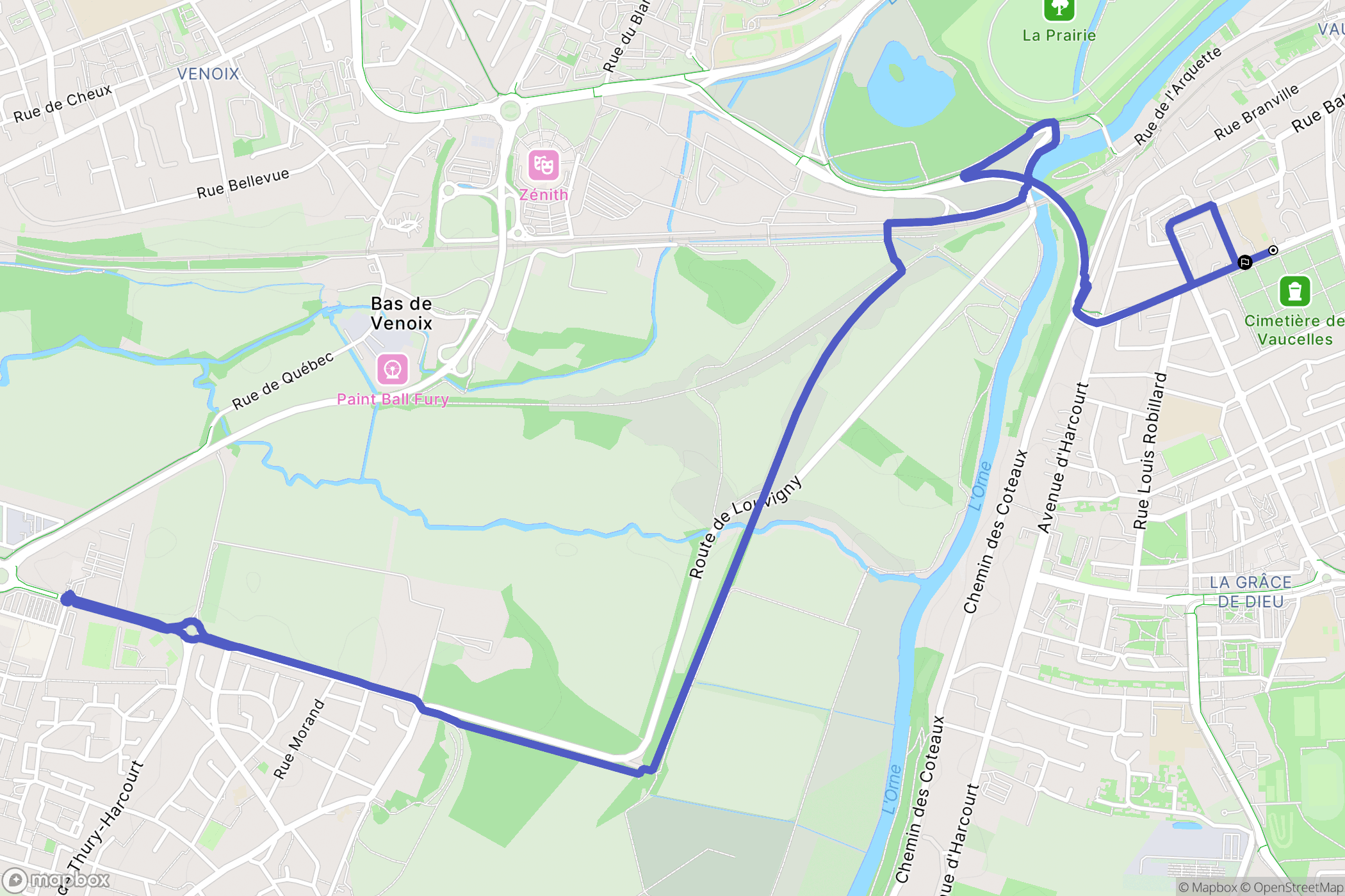 Caen : carte du parcours de randonnée - France
