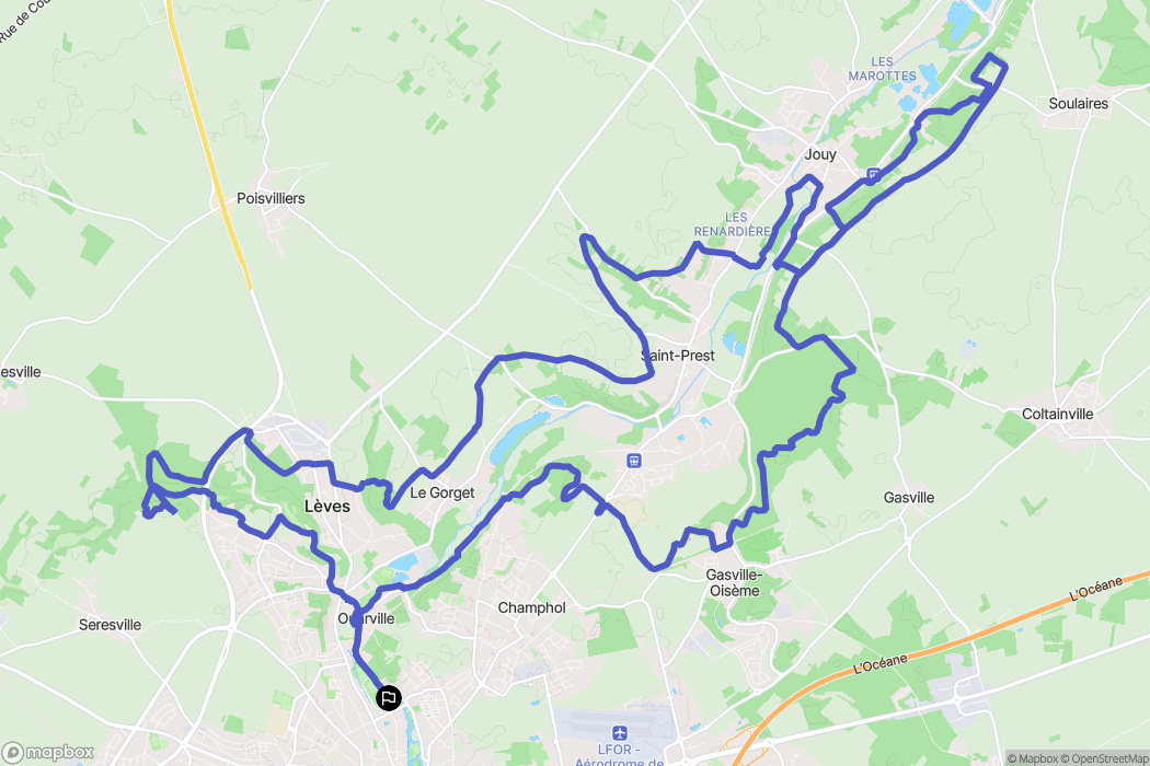Chartres : carte du parcours de randonnée - France