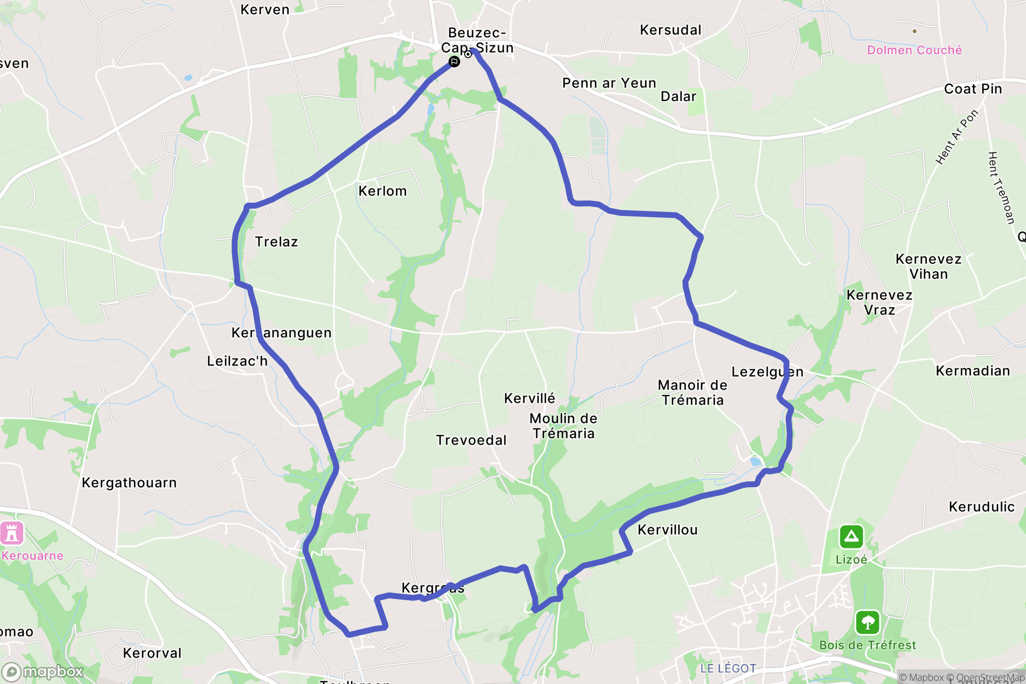 Beuzec-Cap-Sizun : carte du parcours de randonnée - France