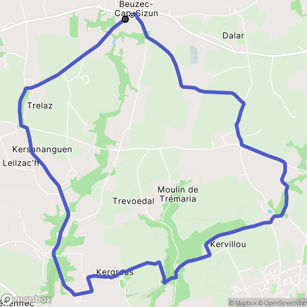 Beuzec-Cap-Sizun : carte du parcours de randonnée - France