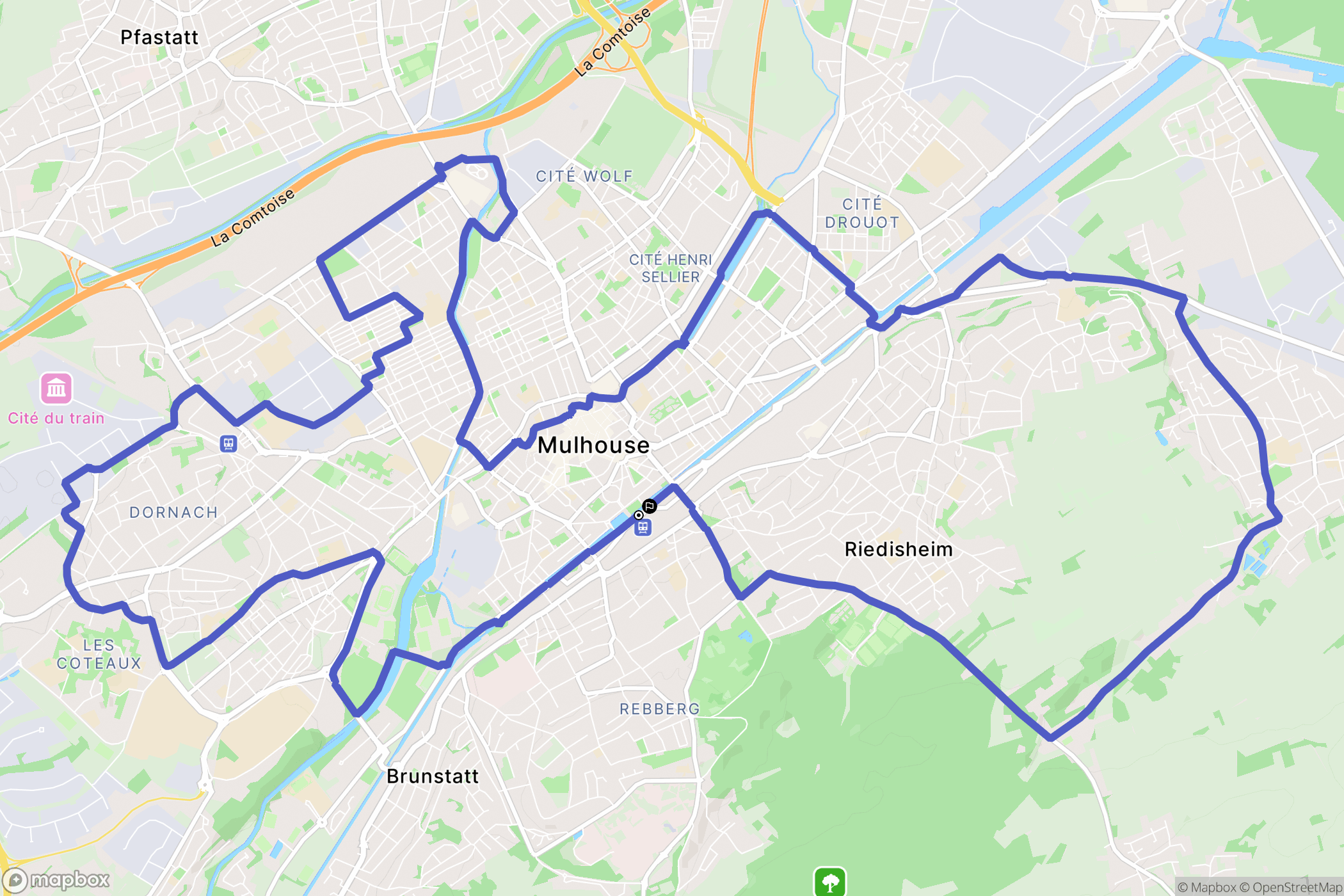 Mulhouse : carte du parcours de randonnée - France